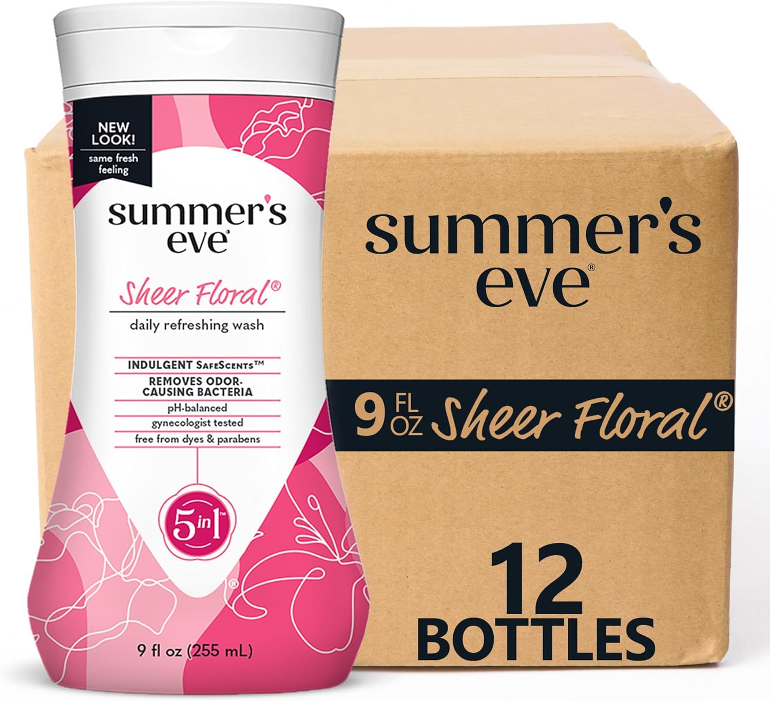 Summer’s Eve Sheer Floral Refrescante Daily All Over Feminine Body Wash, elimina el olor, lavado femenino pH equilibrado, 9 onzas líquidas, paquete