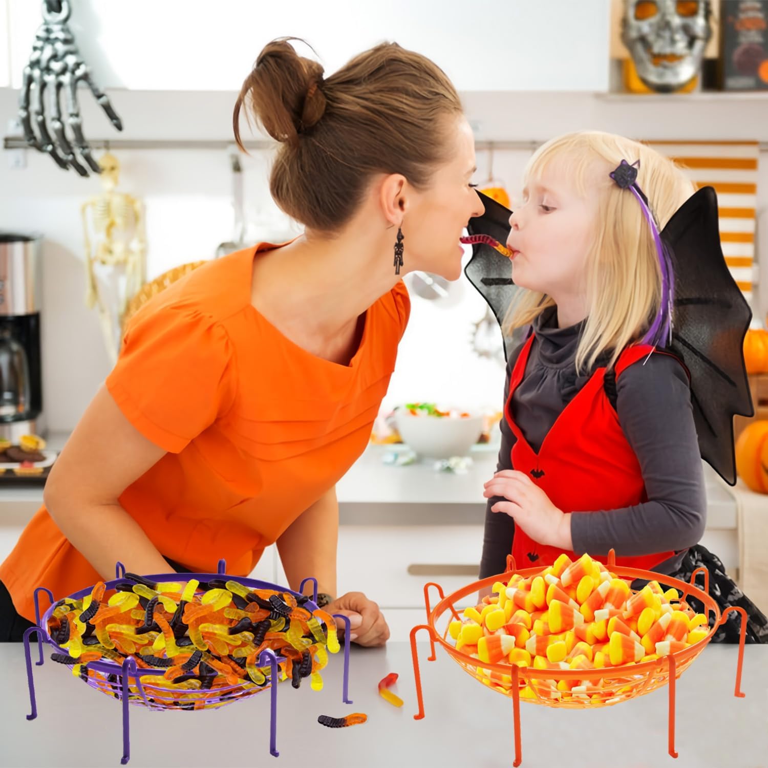 Paquete de 6 tazones para dulces de Halloween con forma de araña, cuencos espeluznantes para servir dulces grandes, de plástico de alta calidad para