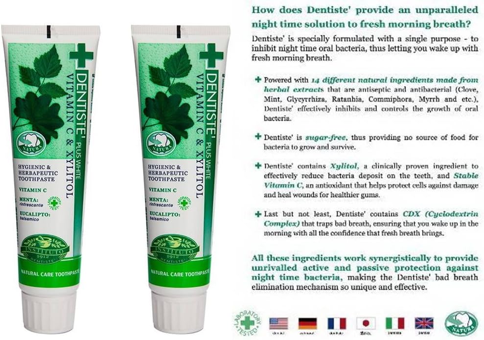 Dentiste 2×160 G. Pasta de dientes de goma blanca con vitamina C y xitol fabricada en Tailandia