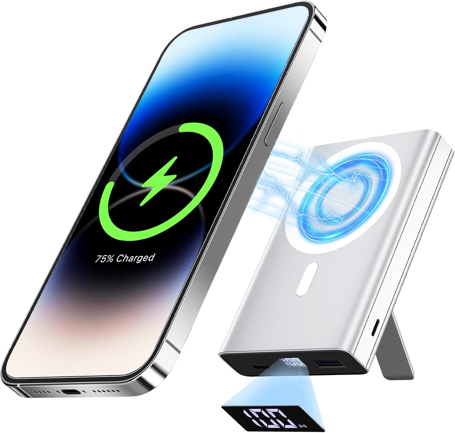 LULULOOK Banco de energía de carga rápida para iPhone, cargador de batería portátil de 10000 mAh con soporte ajustable, cargador magnético