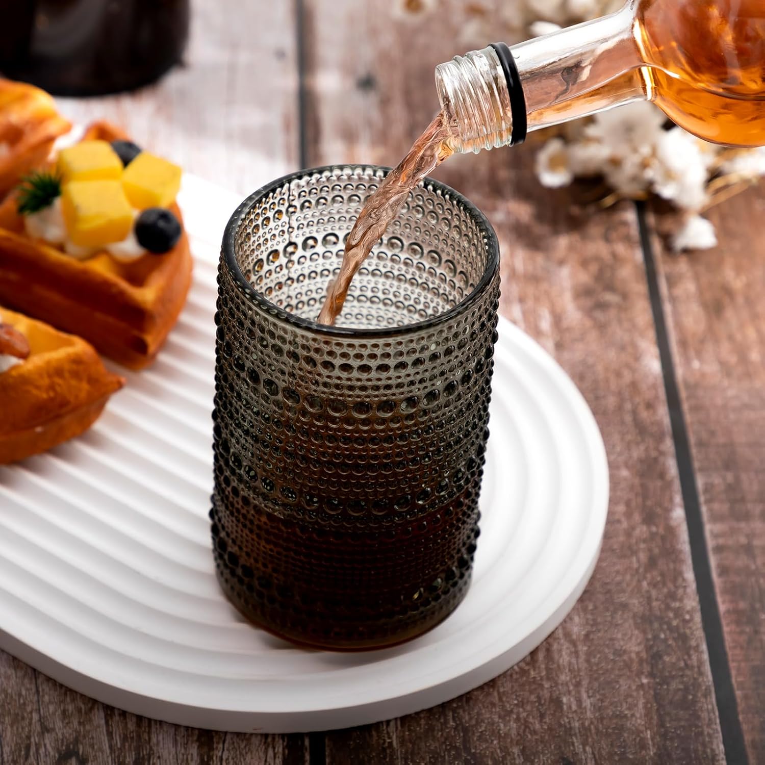 Yinder Hobnail – Vasos para beber de 13 onzas, suministros para fiesta de Navidad, cristalería vintage en relieve, vasos de vidrio con cuentas para