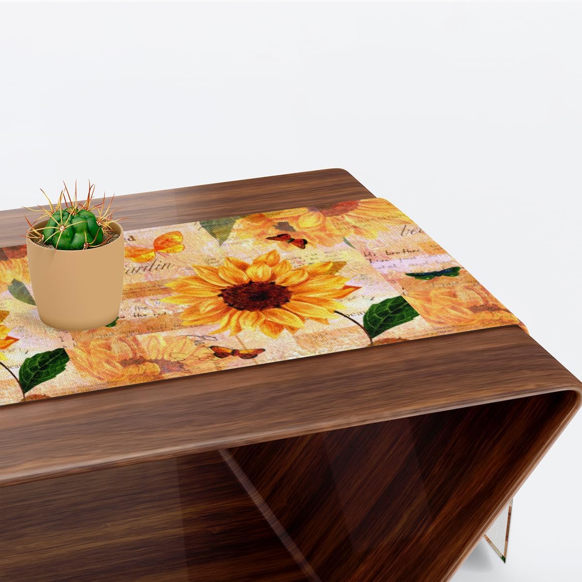 Table Runner Rustic Floral Sunflowers, Autumn Rustic Linen Table Cloth Kitchen Dining Table Decor for Home Party 13 x 72 Inches