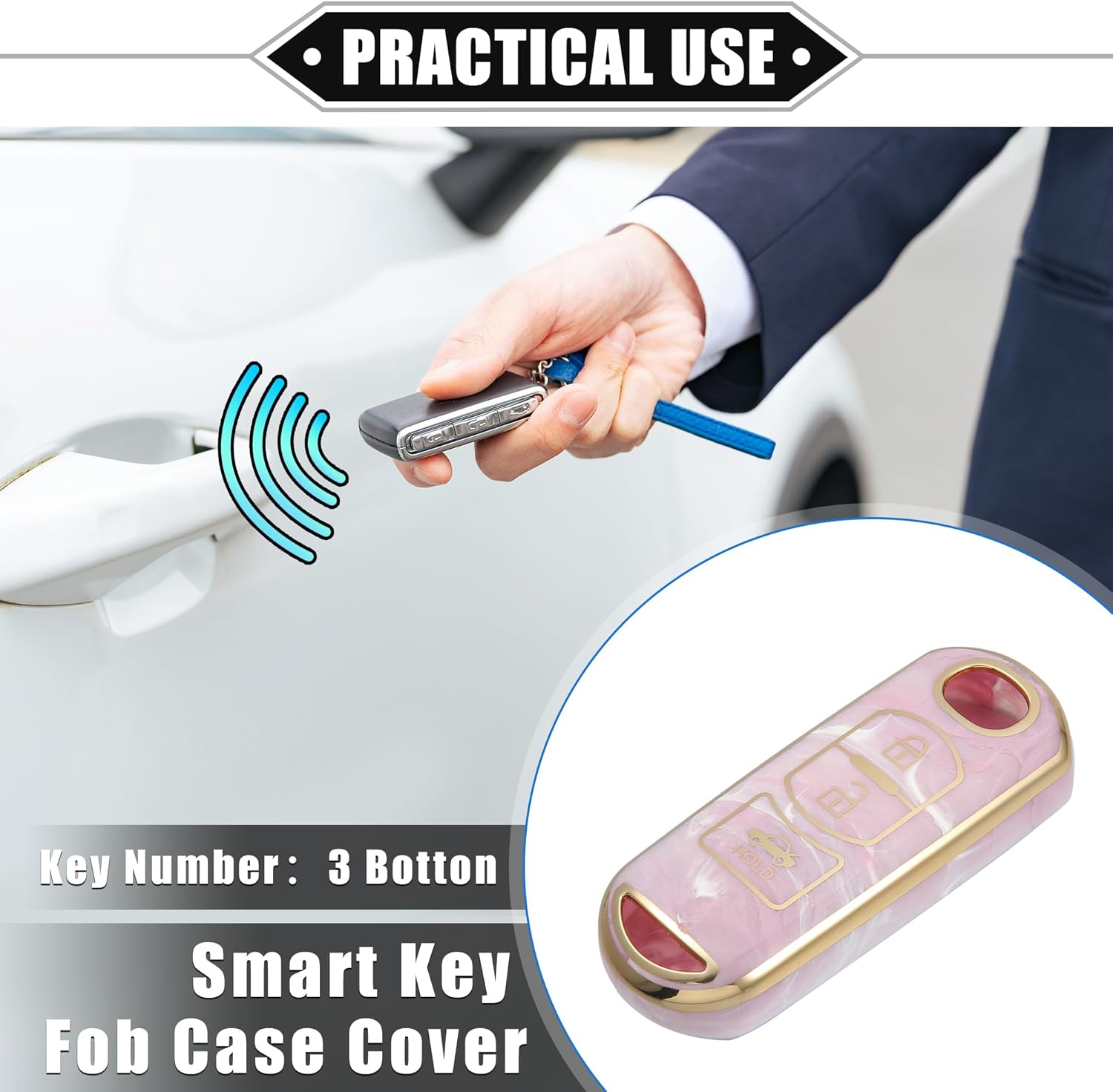 Funda para llavero compatible con Mazda CX-3 CX-4, patrón de porcelana de 3 botones, a la moda, suave, TPU rosa, control remoto, sin llave, funda de