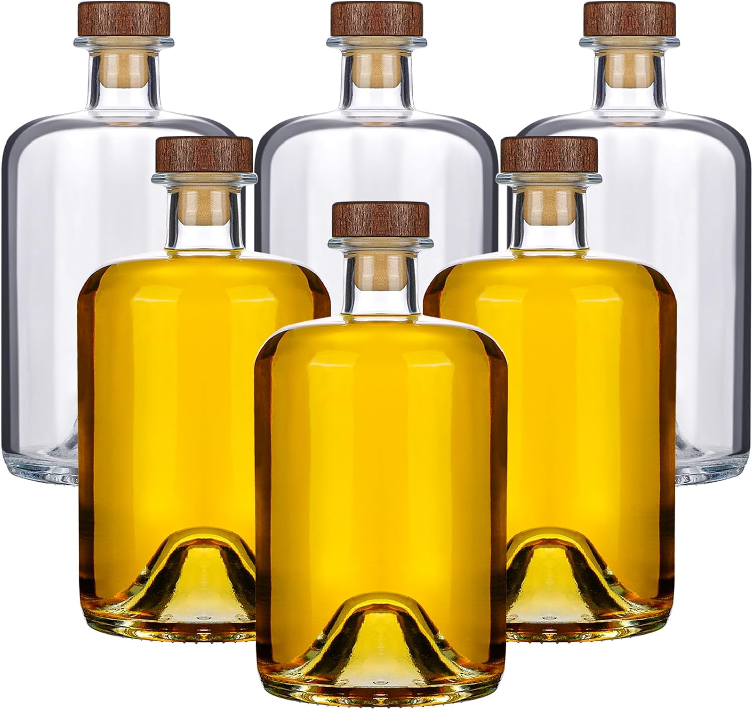 Liengoron 6 botellas de vidrio con corcho de 16.9 fl oz, botella vacía de licor de 17 onzas, botella de vino vacía con tapas de madera en T,