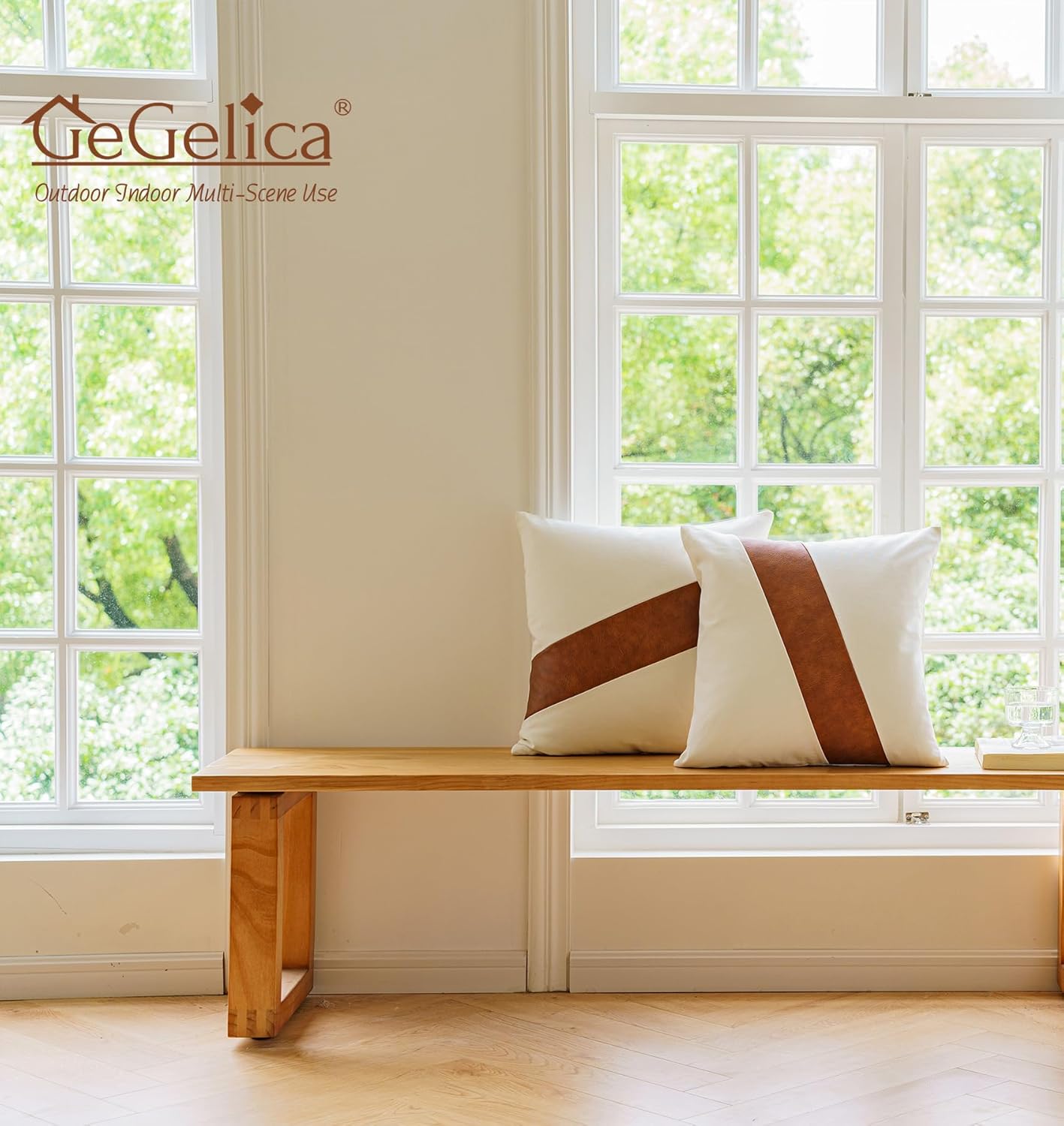 GEGELICA Juego de 2 fundas de almohada modernas de color blanco y marrón con acento de granja de estilo bohemio de 20 x 20 pulgadas, de lona suave,