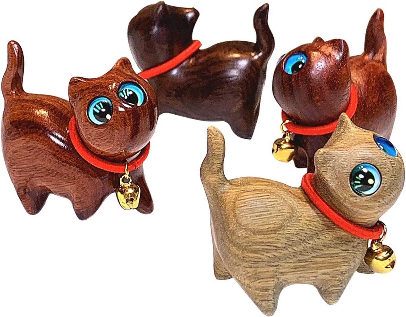 4 esculturas de gato de palisandro, gatito tallado a mano, pequeña figura de gato de madera hecha a mano para manualidades, decoración del hogar,