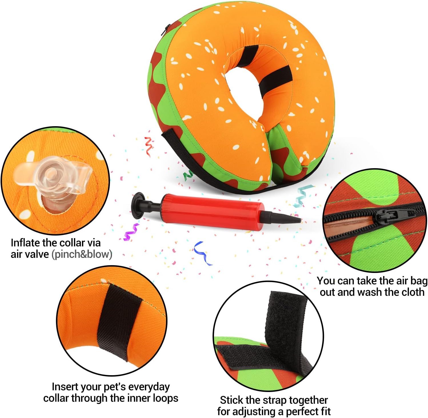 BEBANG Collar de recuperación para perros y gatos, collar inflable de cono de perro, collar inflable protector para perros, cono de recuperación de