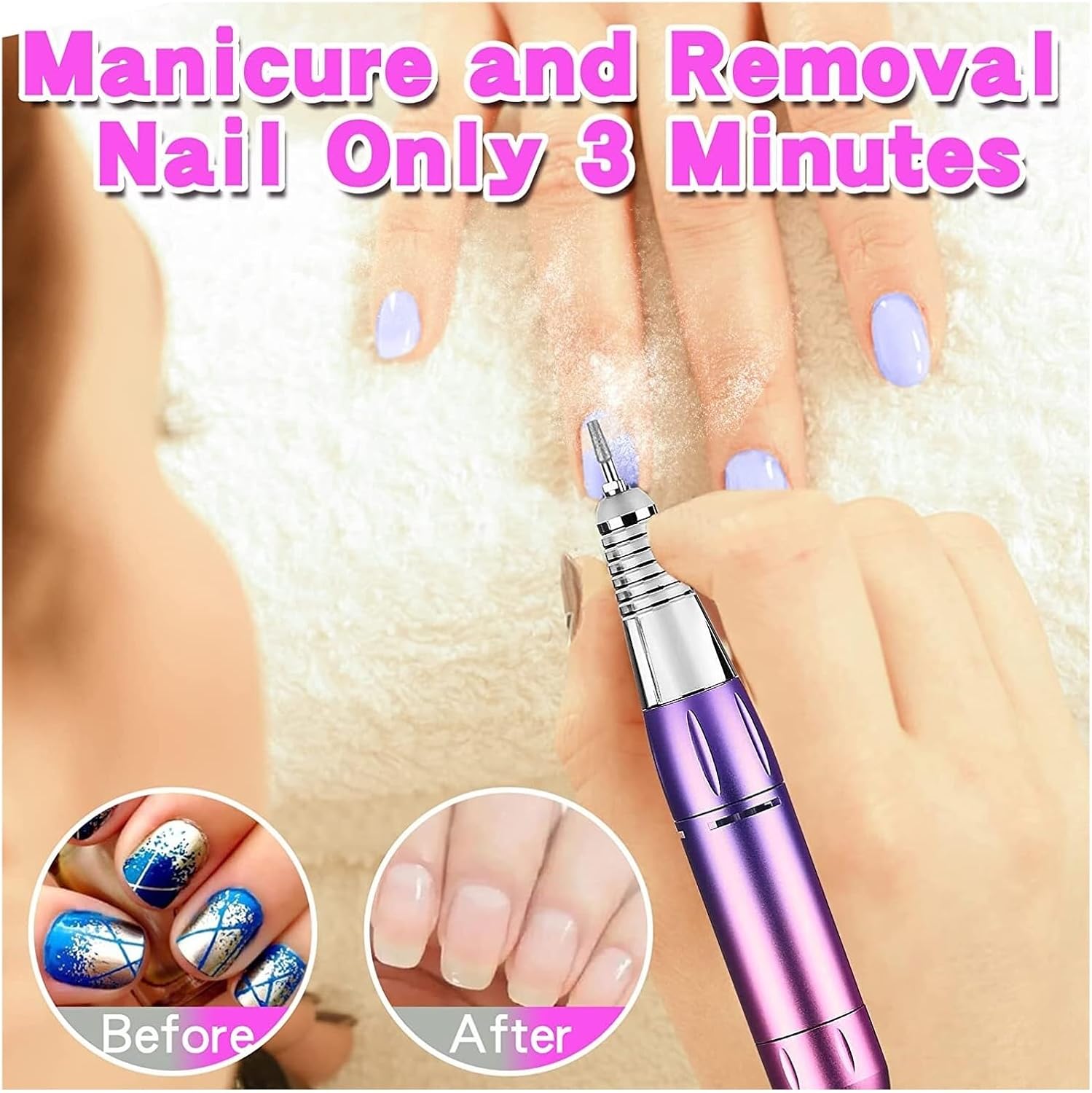 Lima de uñas eléctrica, 35000 rpm, máquina de manicura, recargable, potente lima de uñas eléctrica, motor profesional para esmalte de gel arcílico