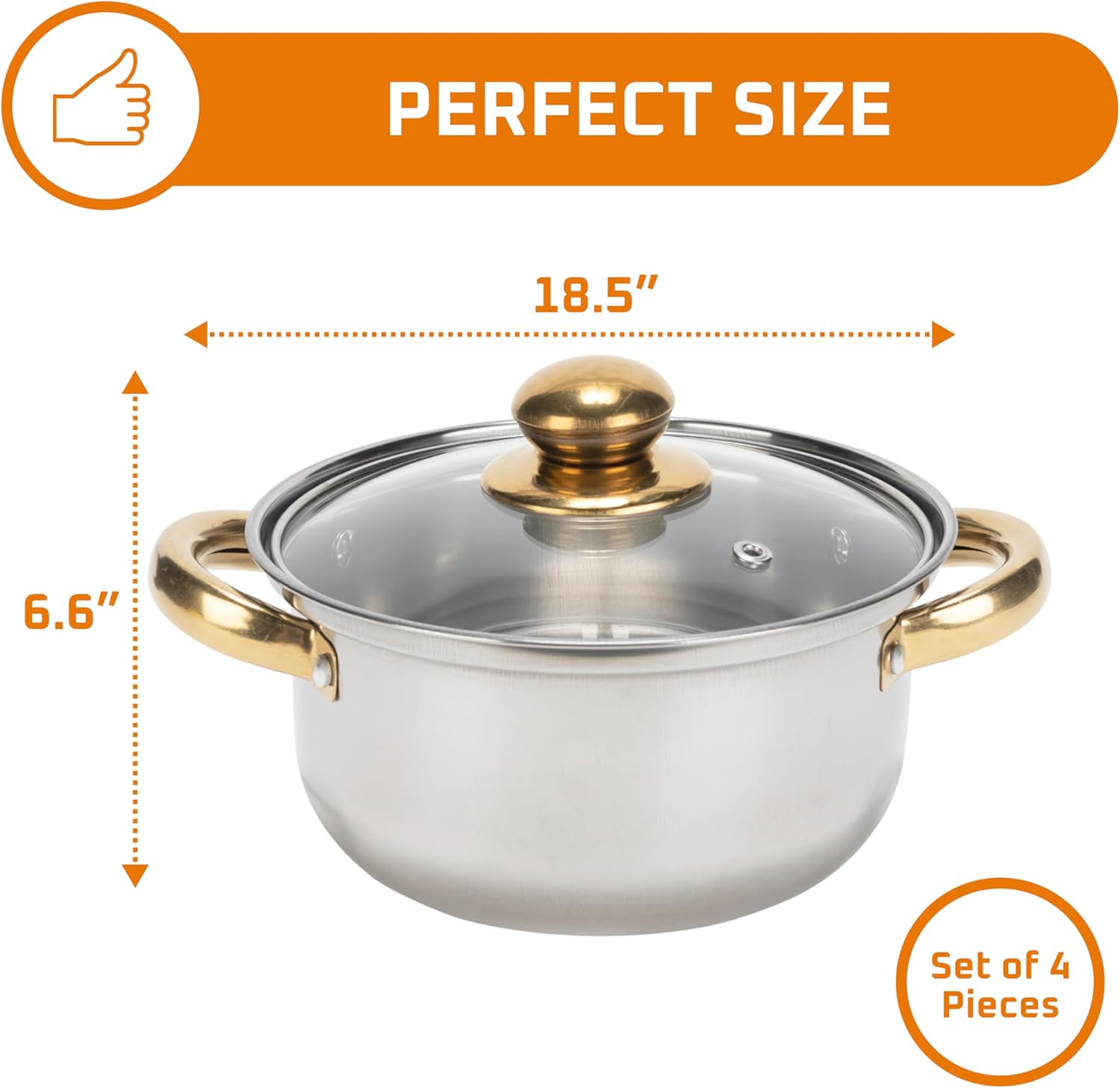 Bruntmor Juego de utensilios de cocina de acero inoxidable, olla con marcas de medición, juego de utensilios de cocina definitivos, esenciales de