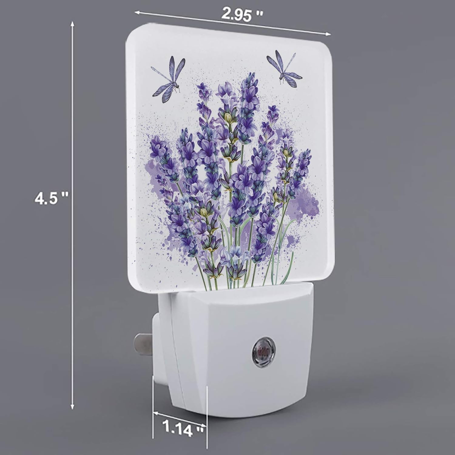 Luces LED de noche de lavanda enchufables con sensor automático de atardecer a amanecer, brillo ajustable, libélula, luz nocturna regulable para