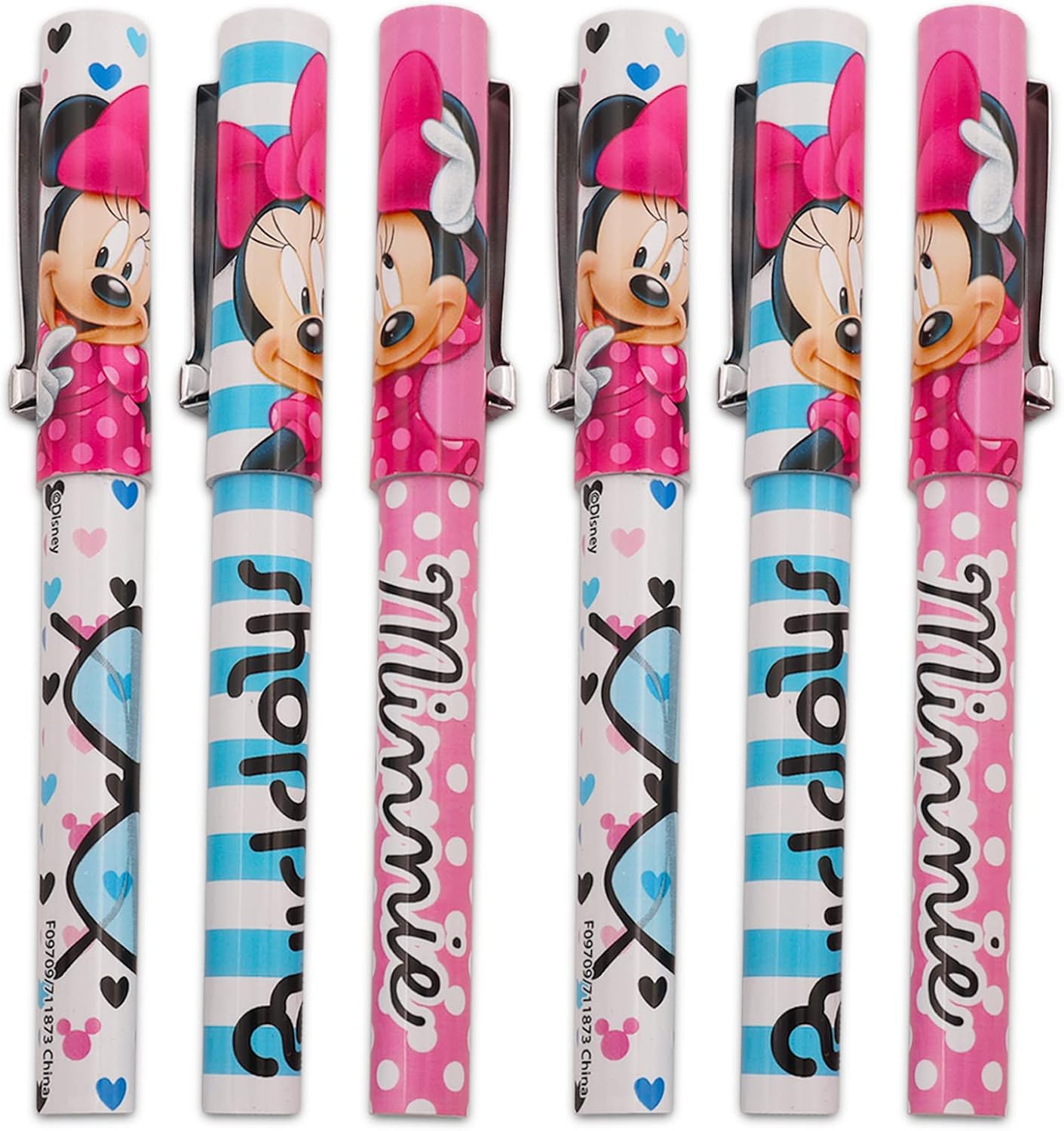 Classic Disney Disney Minnie Mouse – Juego de 6 bolígrafos de Minnie Mouse de oficina, paquete de 6 bolígrafos de Minnie para niños, niñas, mujeres