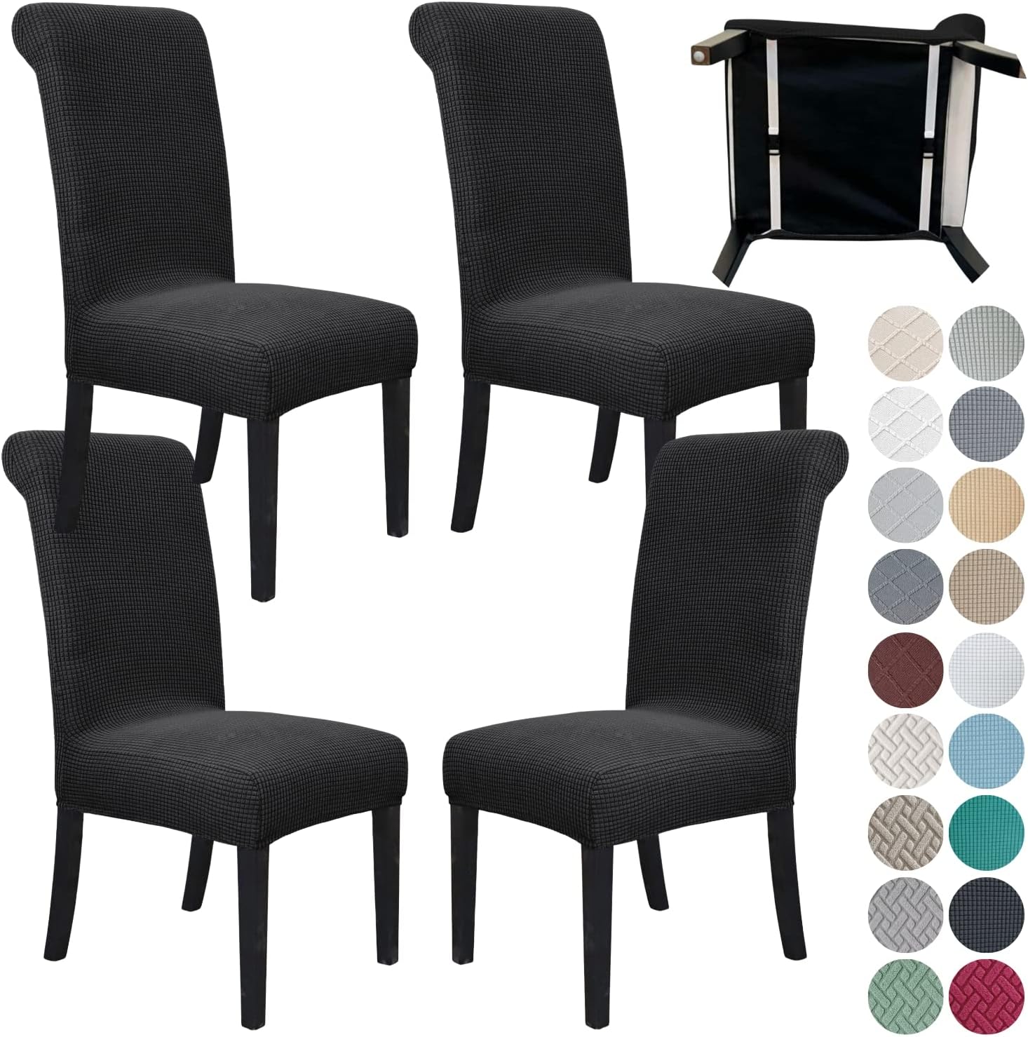 SPRINGRICO Paquete de 4 fundas para sillas de comedor con cinturón de seguridad, fundas elásticas para sillas Parsons lavables, fundas protectoras