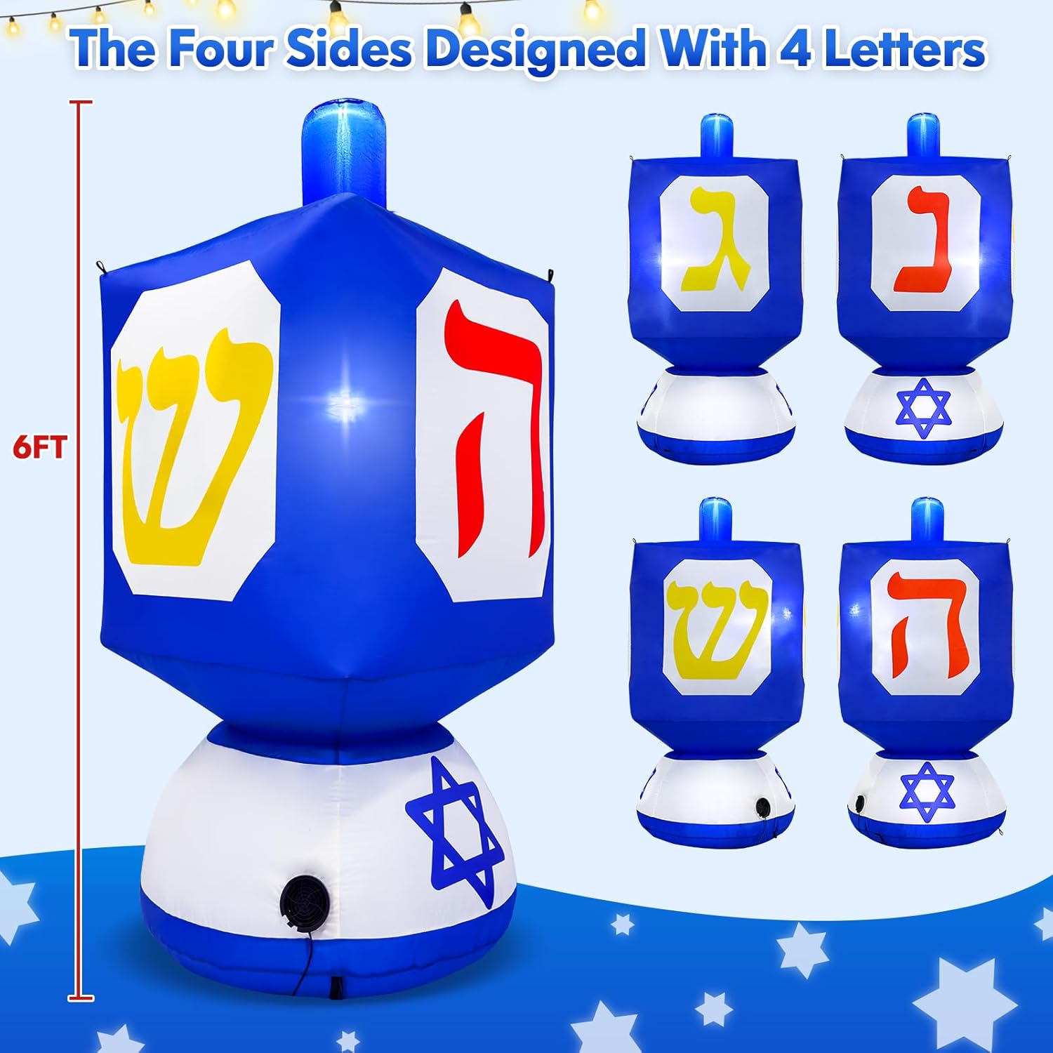 MICOCAH Decoraciones inflables de Hanukkah de 6 pies para exteriores, luces LED integradas Dreidel inflables, decoración de patio, decoraciones de