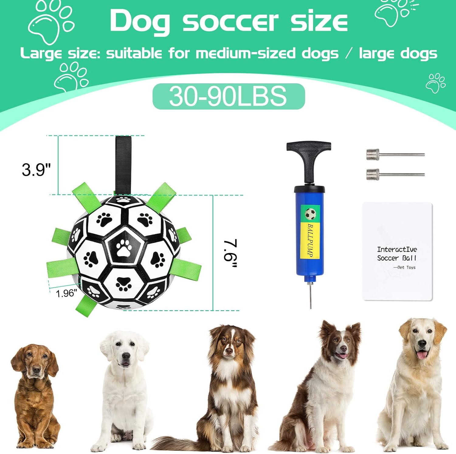 CHUKCHI Pelota de fútbol para perros con correas, juguetes interactivos para perros para tira y afloja, regalos de cumpleaños para cachorros,