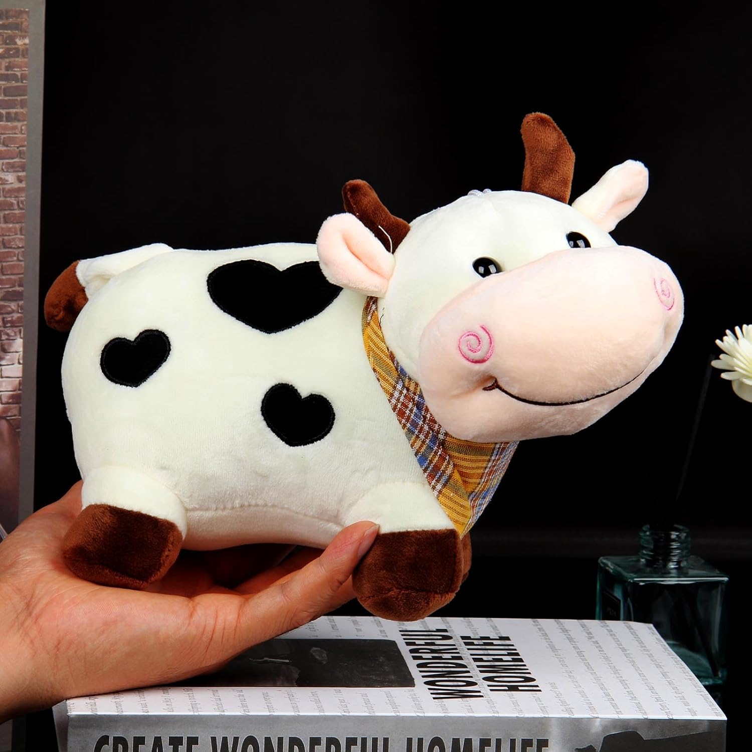 Vaca de peluche lindo juguete de vaca de felpa suave para regalo de cumpleaños de niños 10.5 pulgadas vaca peluche juguete