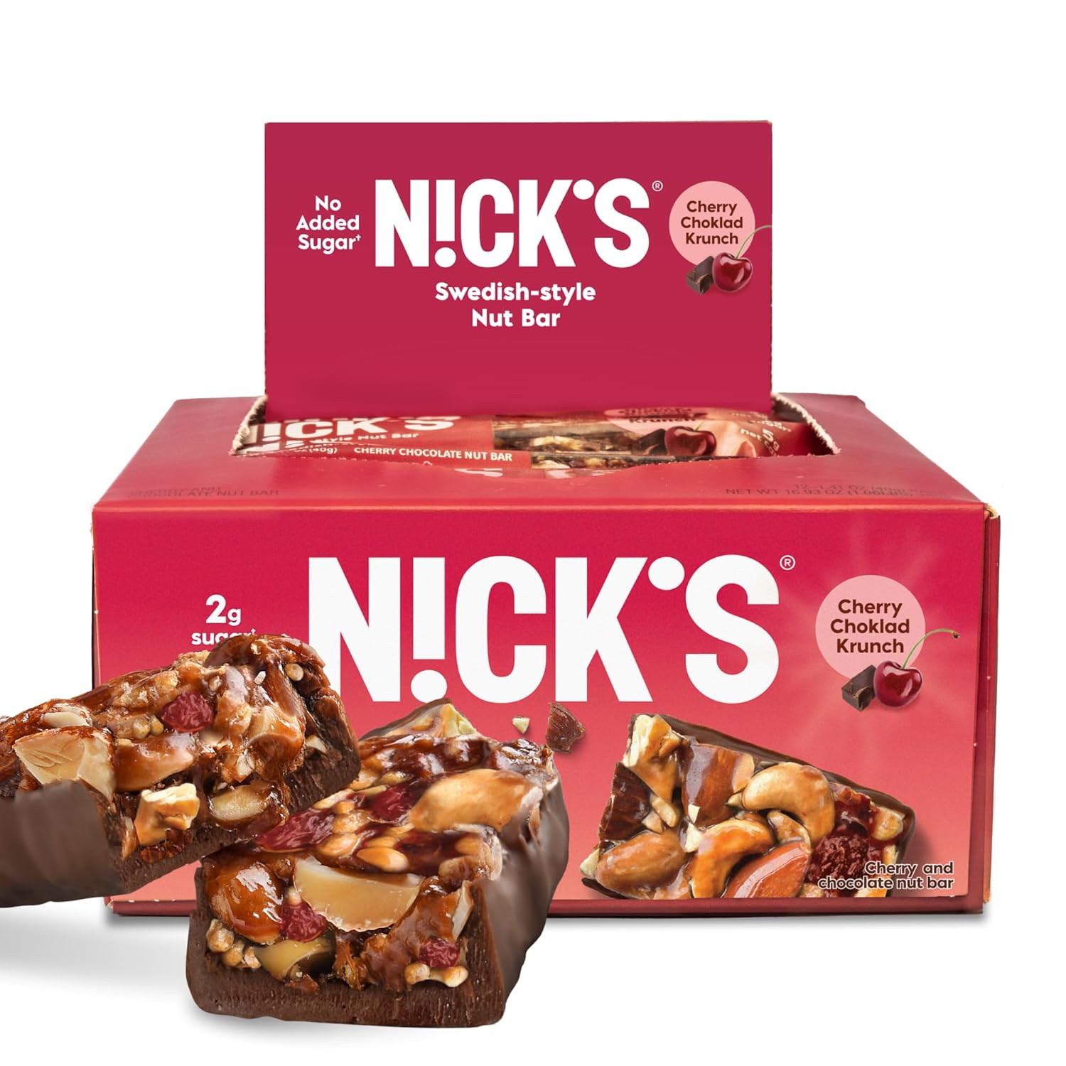 NICK’S – Barra de chocolate con cereza estilo sueco, snack keto de nueces para la escuela, deportes y actividades al aire libre, 0.07 onzas de