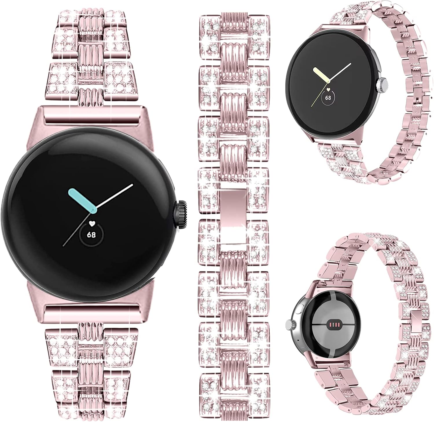 Miimall Compatible con Google Pixel Watch Band Glitter, Pixel Watch Band con diamante de cristal, eslabones de metal con hebilla plegable, correa de