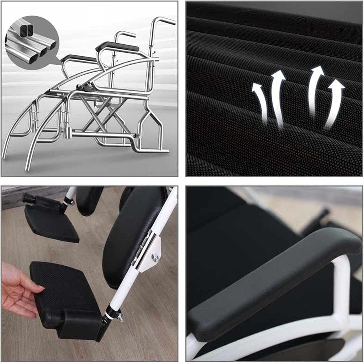 Silla de ruedas reclinable completa para adultos, sillas de ruedas plegables ligeras, respaldo alto y reposacabezas extraíbles, silla de ruedas