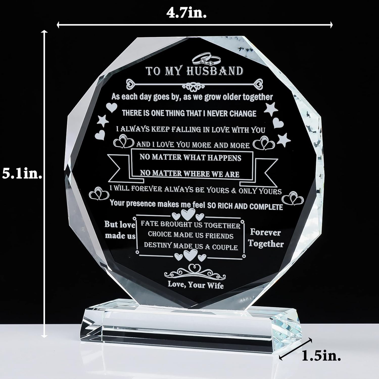 YWHL Regalos para esposo de esposa a mi esposo, placa de cristal, regalos románticos de cumpleaños para marido, idea de boda, aniversario, Navidad,