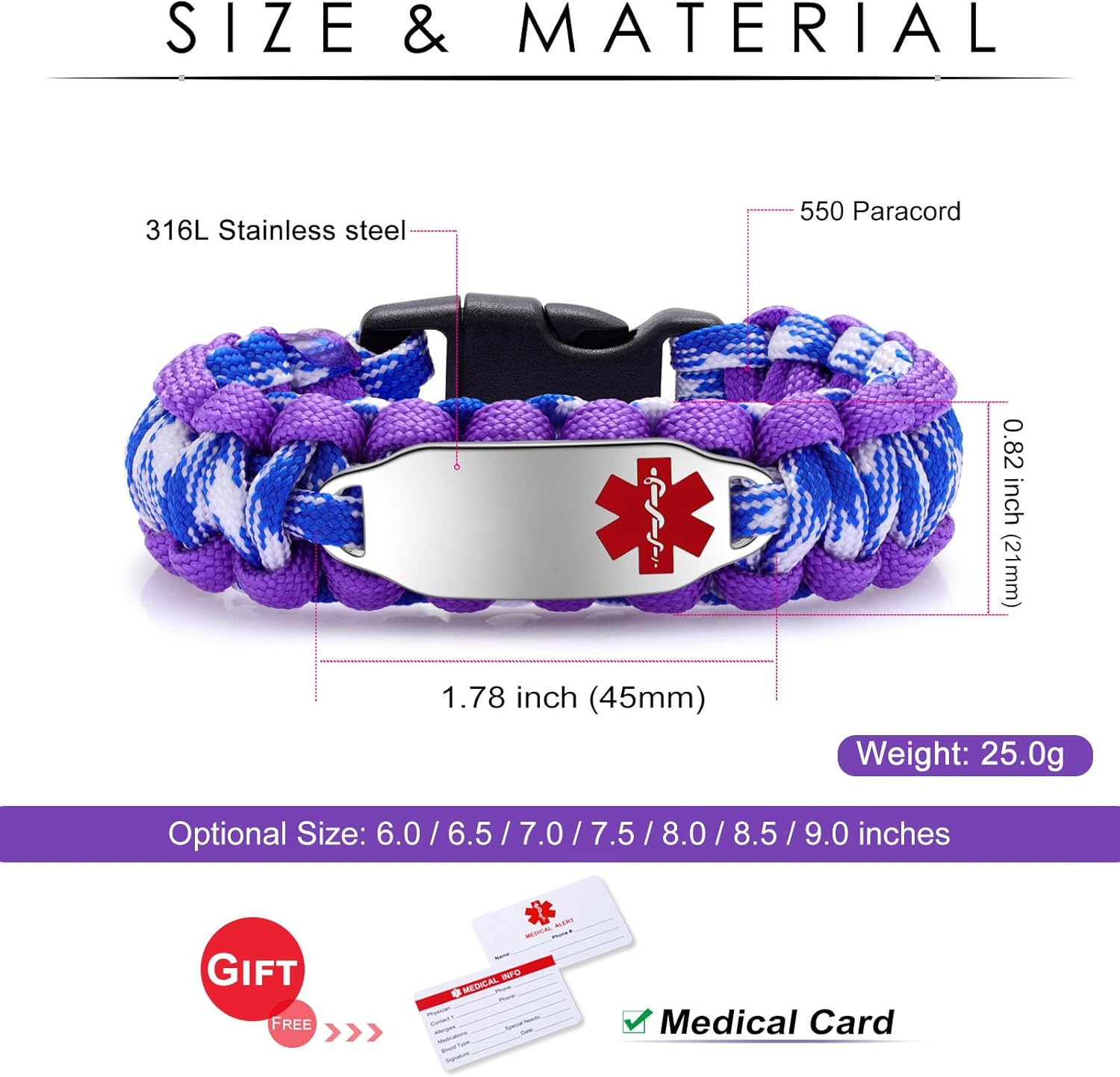JF.JEWELRY Medical Alert Bracelet for Women  Stainless Steel Medical Emergency ID Bracelet  Paracord Braided Medical Alert Bracelet  Free Engraving