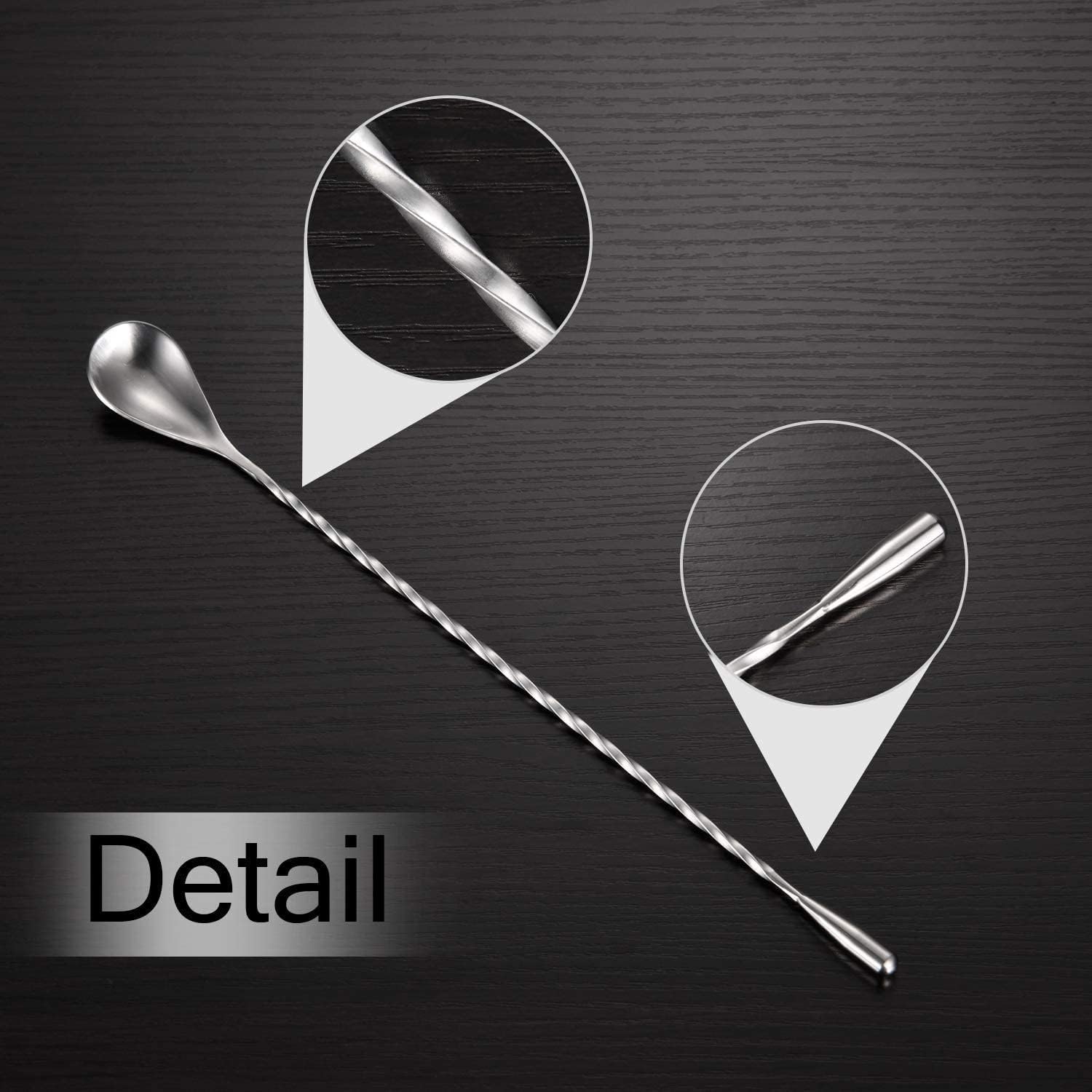 Cuchara de barra de acero inoxidable, cuchara mezcladora para beber, cuchara de cóctel espiral de mango largo para tazas altas, agitadores de cóctel
