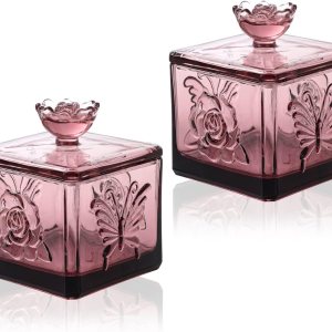 Tarro de cristal en relieve con tapa, juego de 2 joyeros decorativos coloridos, para boda, dulces, bufé, tarro de almacenamiento de cocina, para Tarro de cristal en relieve con tapa, juego de 2 joyeros decorativos coloridos, para boda, dulces, bufé, tarro de almacenamiento de cocina, para