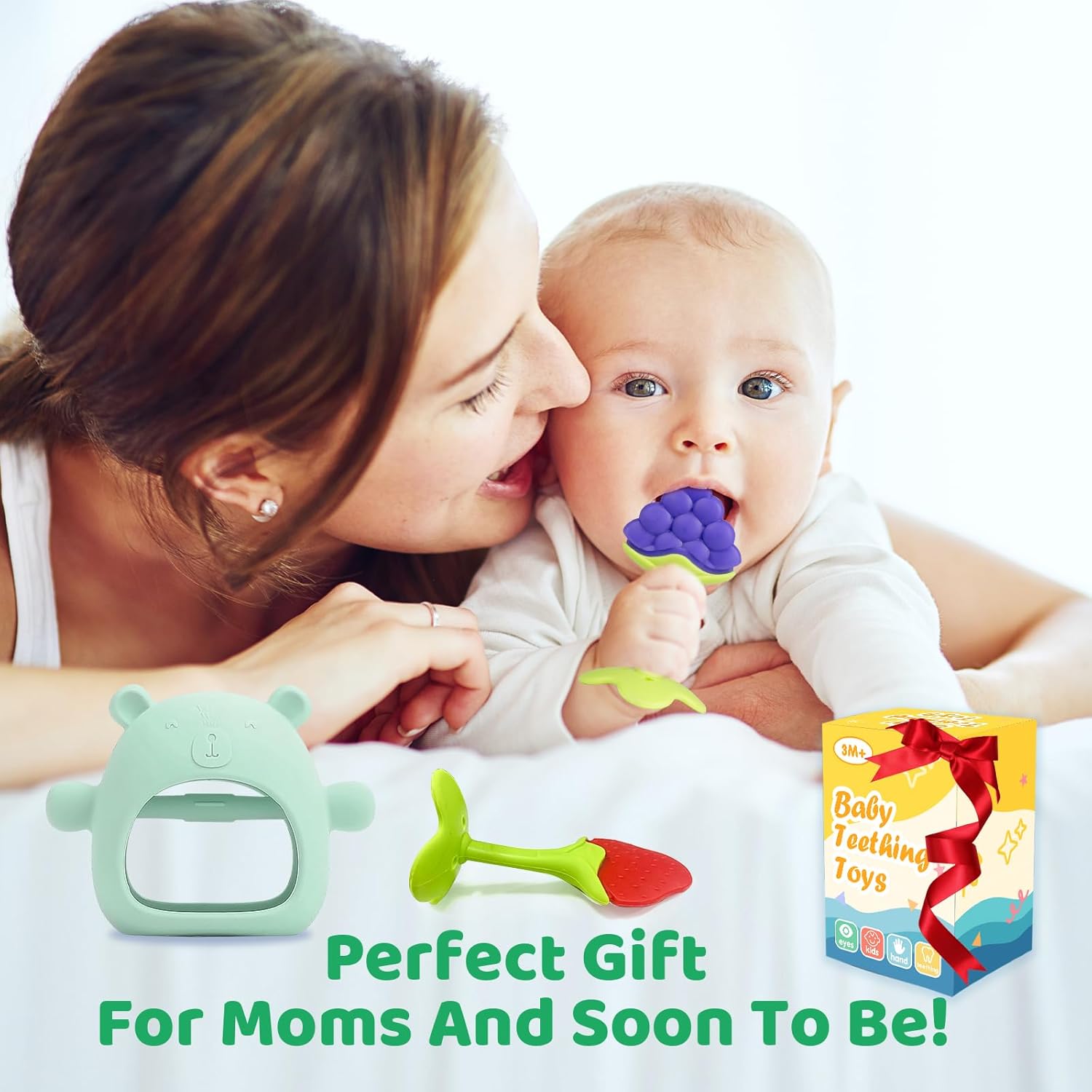 Juguetes de dentición para bebés, juego de 3 mordedores para 3-6 meses y 6 a 12 meses, esenciales para bebés, juguetes para bebés, juguetes