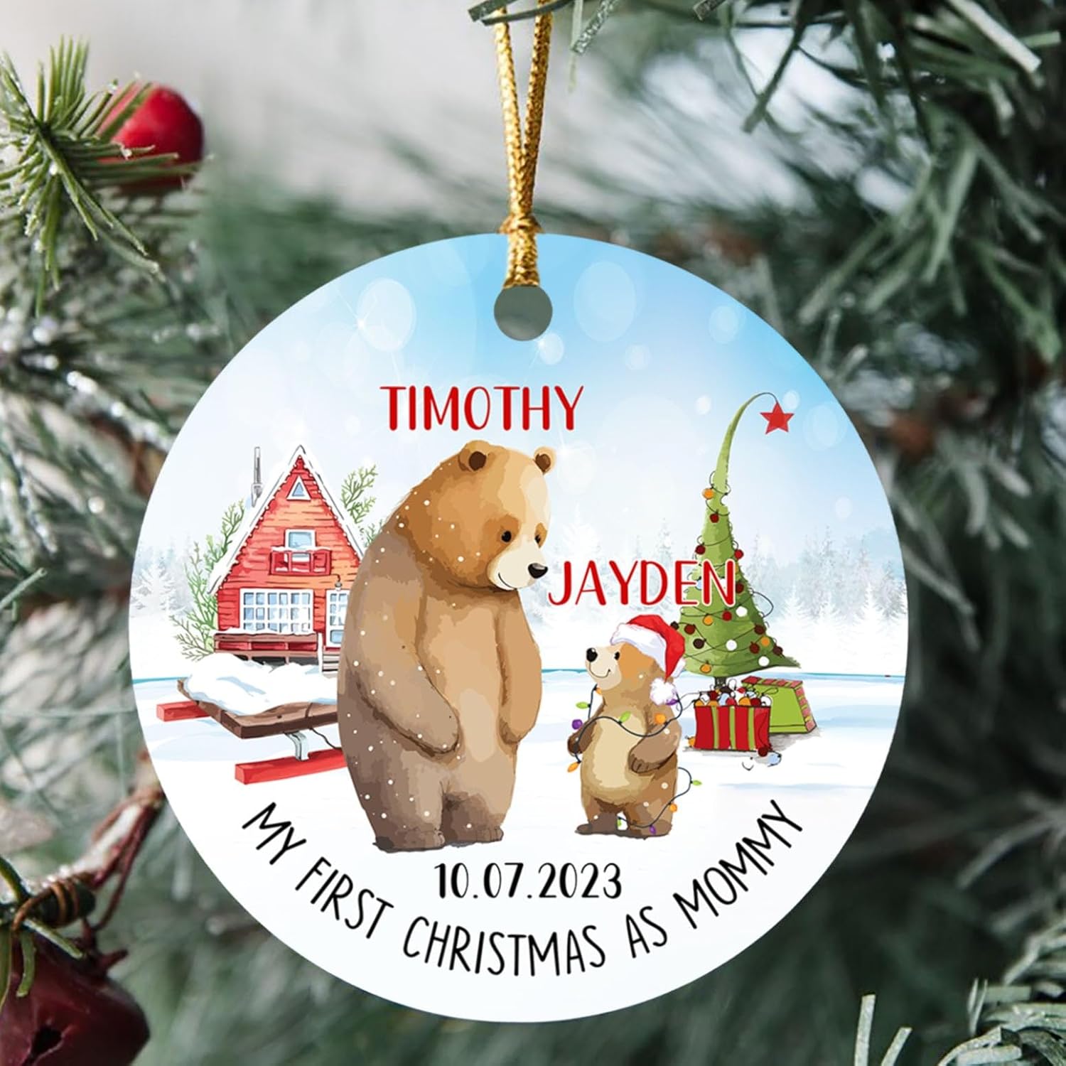 Adorno de Navidad con texto en inglés My First Christmas As Mom, adorno personalizado para árbol de Navidad para mamá y bebé, regalo para mamá