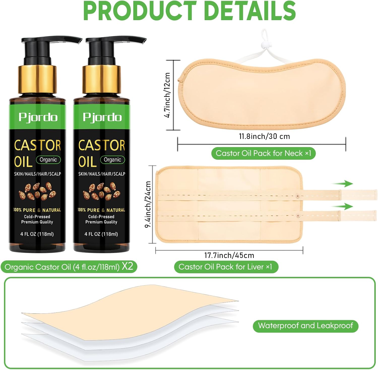 Pjordo Paquete de 5 unidades de aceite de ricino para cintura y cuello, paquetes de aceite de ricino para desintoxicación del hígado, aceite de