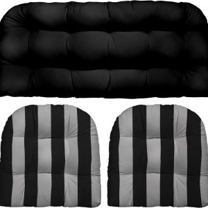 Resort Spa Home Décor RSH – Juego de 3 cojines de mimbre para interiores y exteriores, (estándar, rayas negras y blancas) Resort Spa Home Décor RSH – Juego de 3 cojines de mimbre para interiores y exteriores, (estándar, rayas negras y blancas)