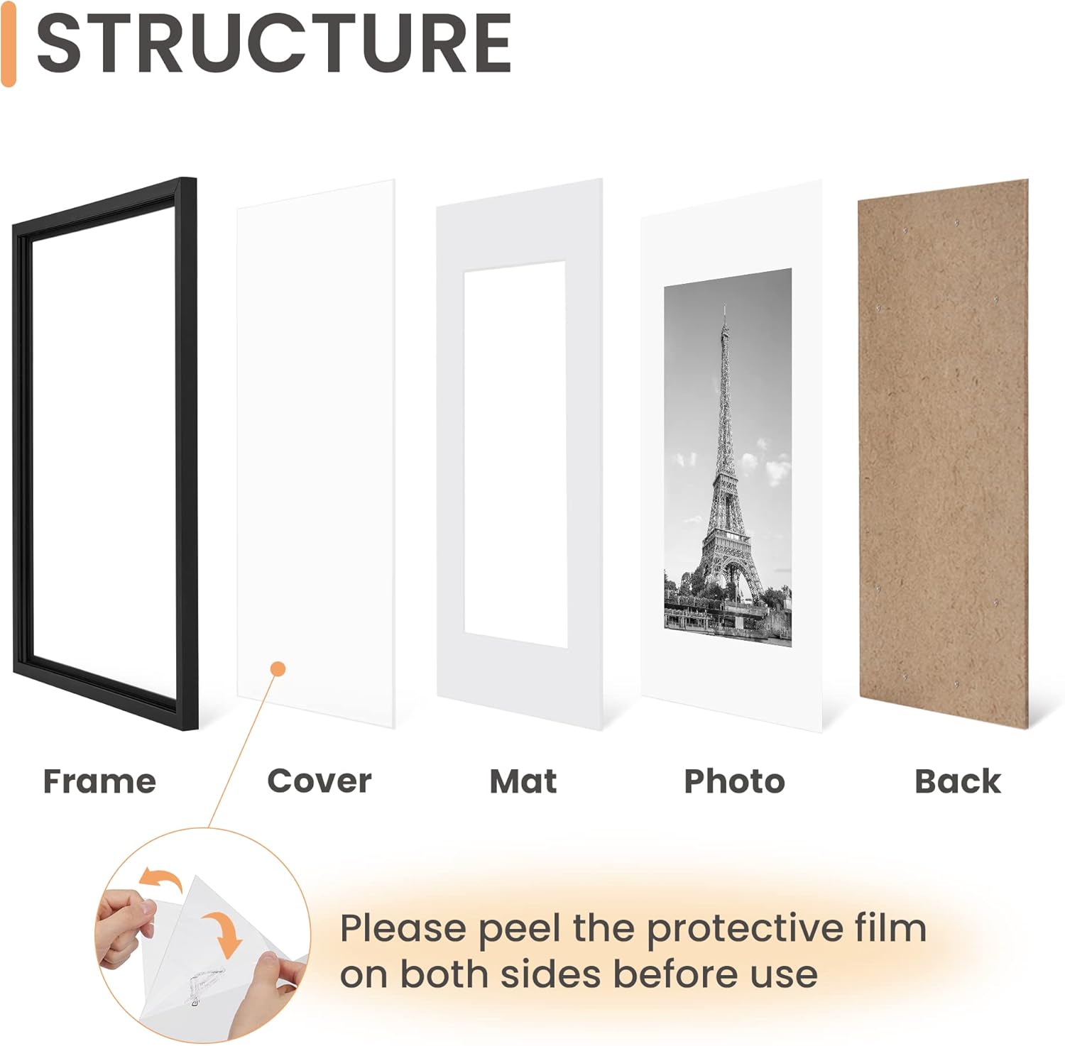 upsimples – Portarretratos para galería de fotografías en la pared, marcos para fotos de 11 x 17 pulgadas con paspartú o 13 x 19 pulgadas sin