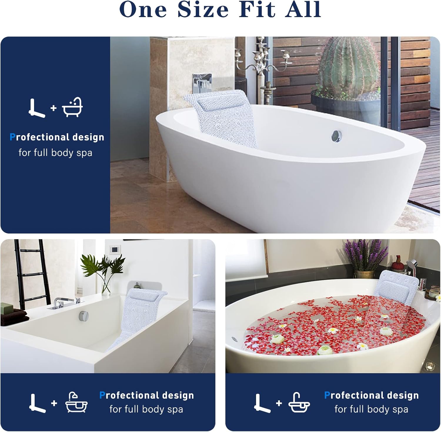 SurSoul – Almohada de baño de cuerpo completo, almohada de spa de secado rápido para bañera, almohada de bañera con PVC suave, cama de baño con