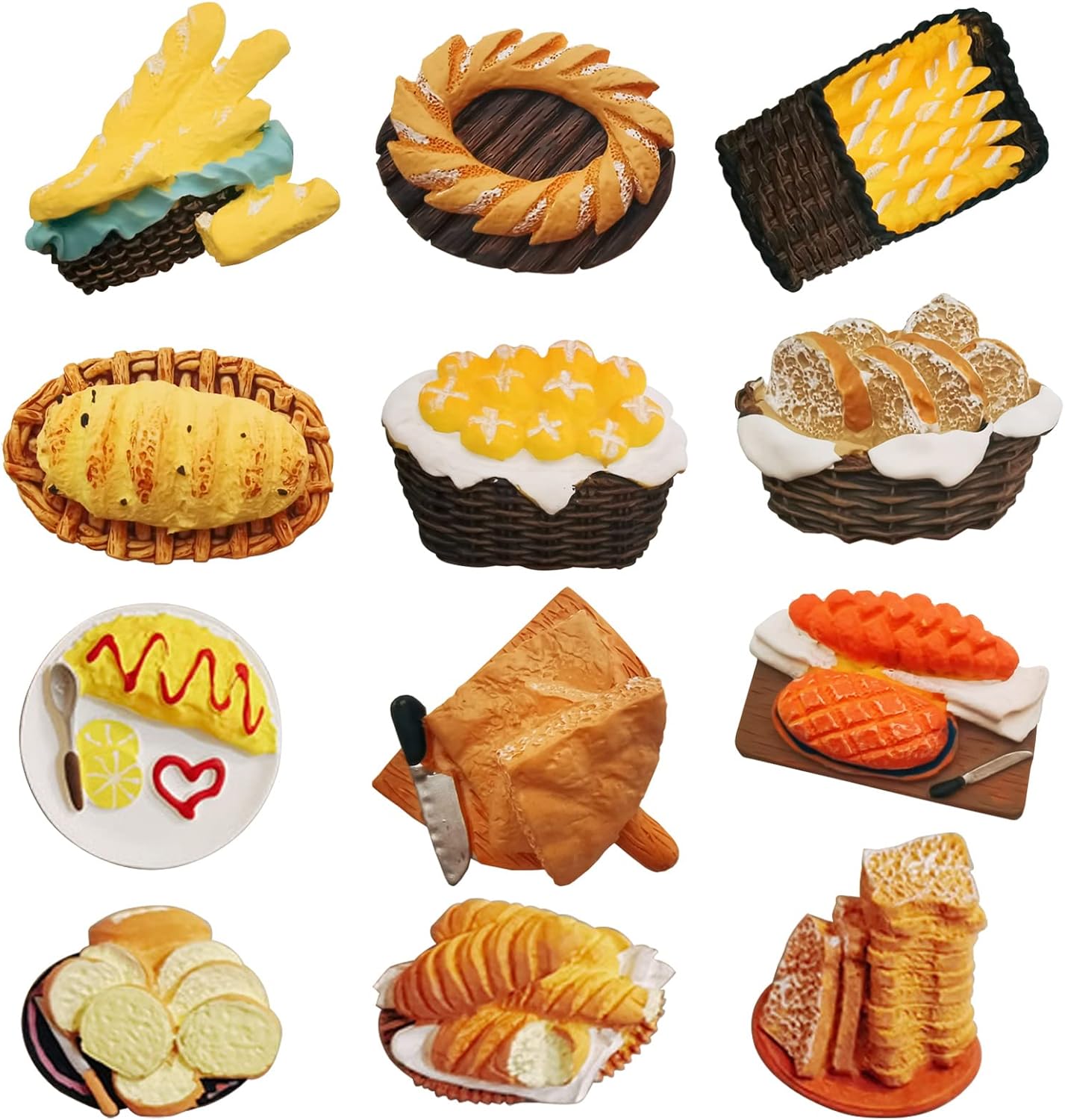 KWQBHW 12 imanes de resina 3D para refrigerador, divertido imán de nevera, pan y nevera, lindo imán de cocina, calcomanías de refrigerador,