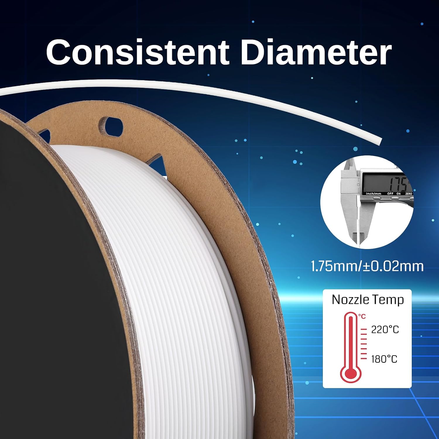 SainSmart GT-3 Filamento PLA mate de alta velocidad de 0.069 in, filamento de impresora 3D de alto flujo, blanco, carrete de 2.2 libras, precisión