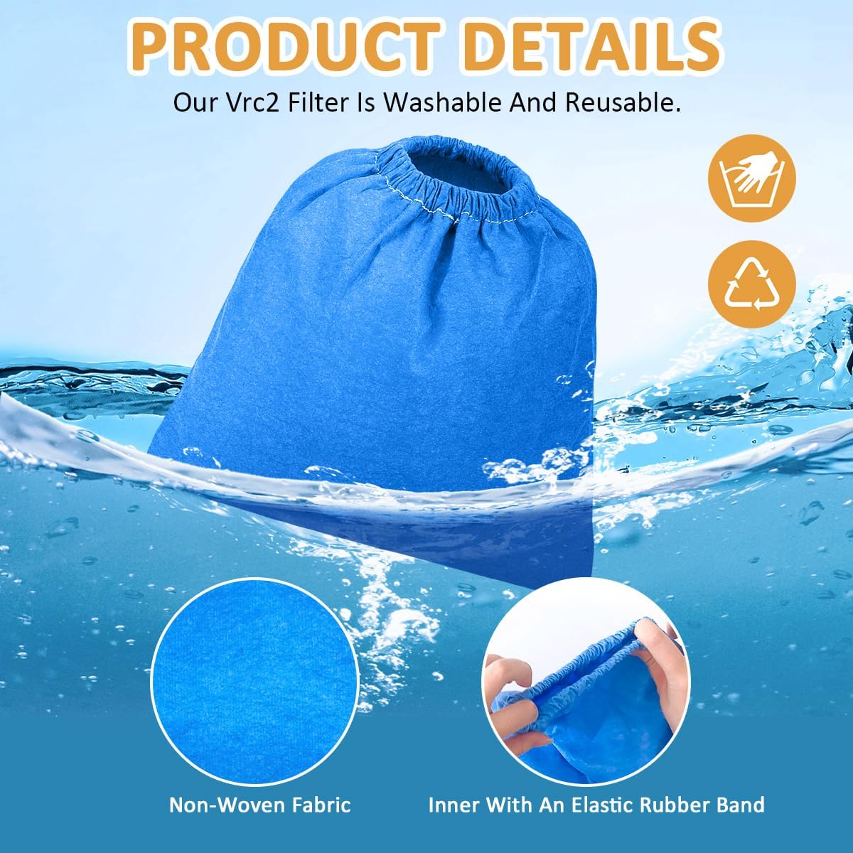VRC5 Bolsa de filtro de tela adecuada para aspiradoras Vacmaster de 4 a 16 galones, sustituye a VFB511B 0201, VBV1210, VJC607PF, VJC507P, VOC507S,