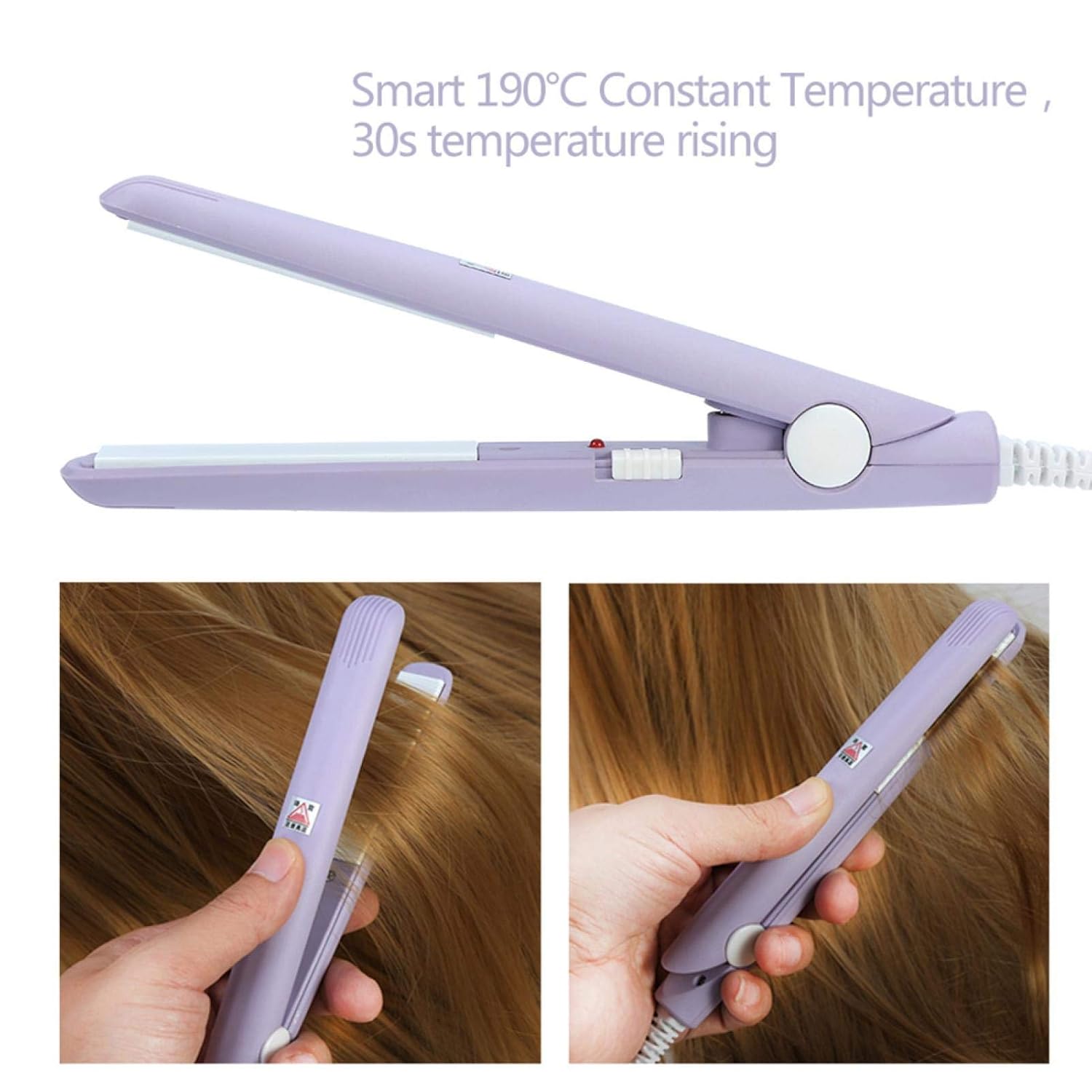 Plancha de pelo de 25 W, 2 en 1, mini plancha de cerámica turmalina, rizador de calefacción de hierro plano para un peinado rápido (enchufe de EE.