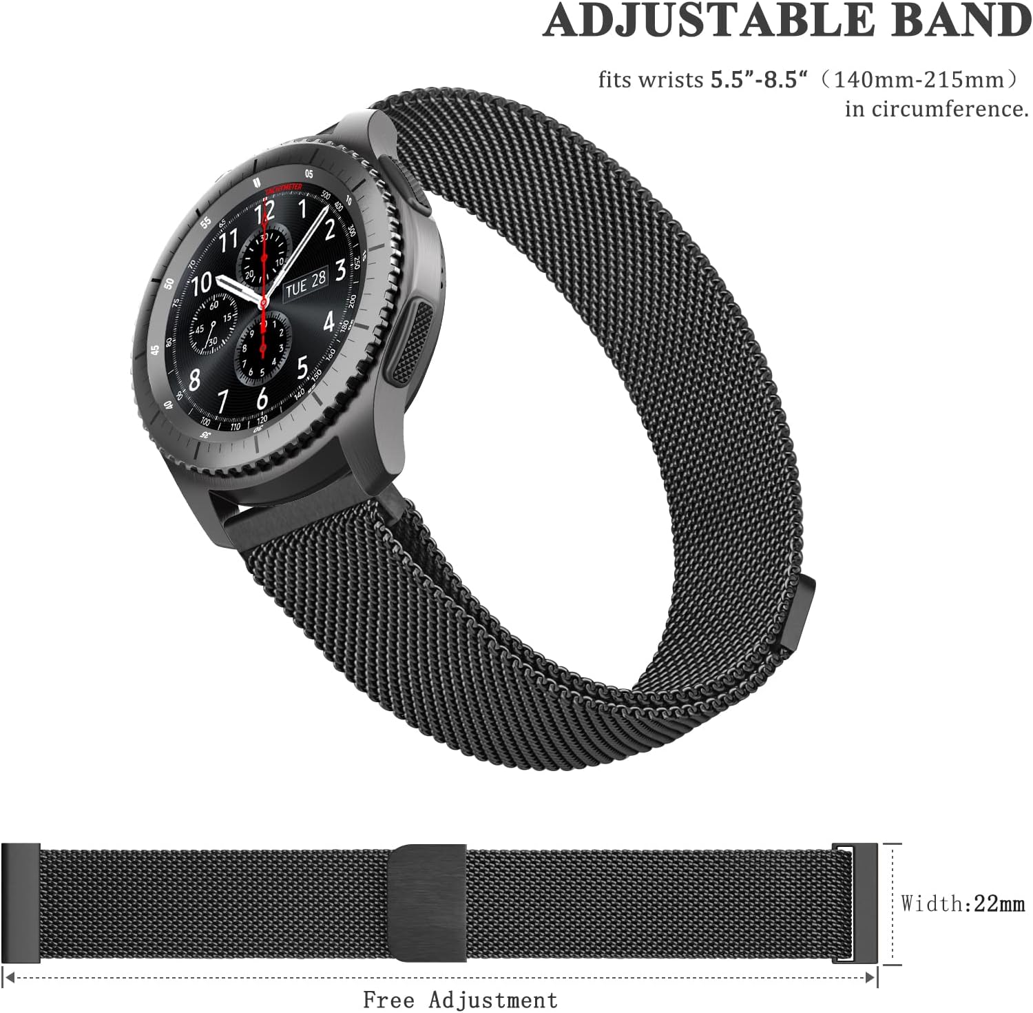 Meliya Bandas para Samsung Gear S3 FrontierClassic Bandas para mujeres y hombres, banda de repuesto de metal de acero inoxidable de 0.866 in para