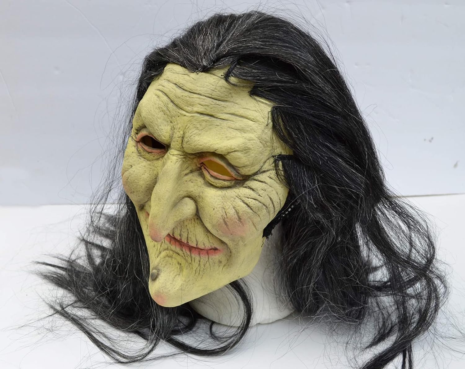 TXGMNA Máscara de bruja de anciana, máscara de disfraz de Halloween con cabello y sombrero, espeluznante fiesta de miedo, accesorio de cosplay para