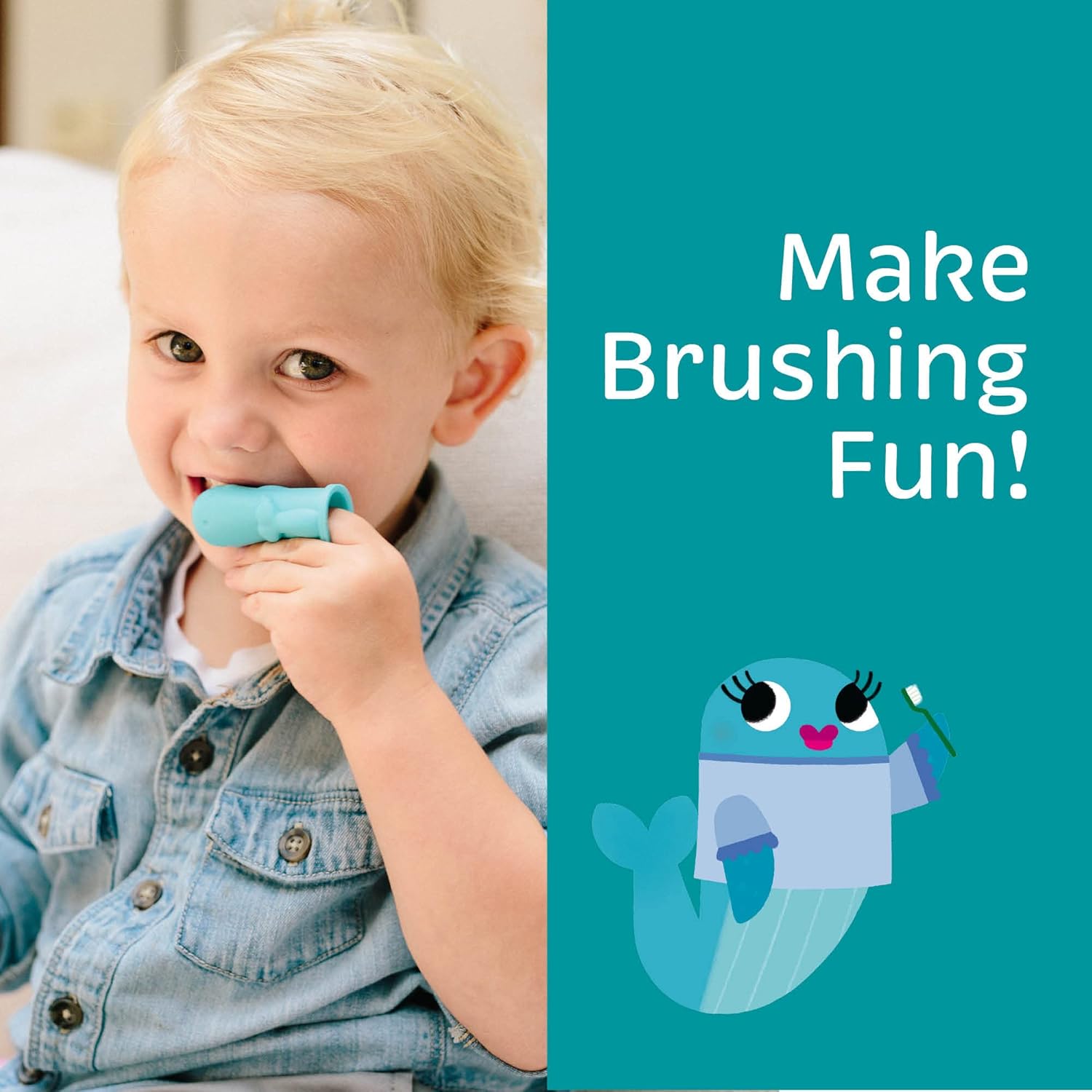 The Brushies Willa The Whale – Cepillo de dientes para niños pequeños, artículo dental, cuidado de dientes y encías juveniles, edades de 4 semanas a