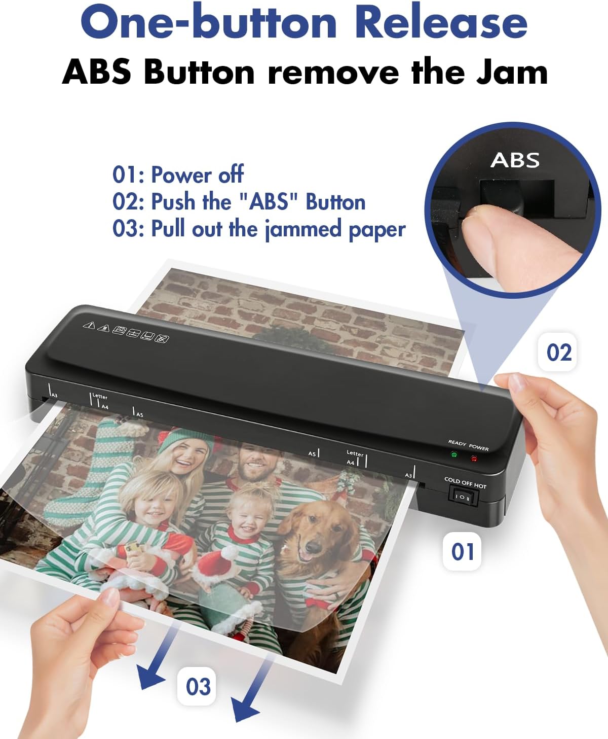 Laminadora A3 Máquina laminadora de 70 segundos de calentamiento rápido, laminador frío y térmico de 13 pulgadas con 20 hojas de laminación, máquina