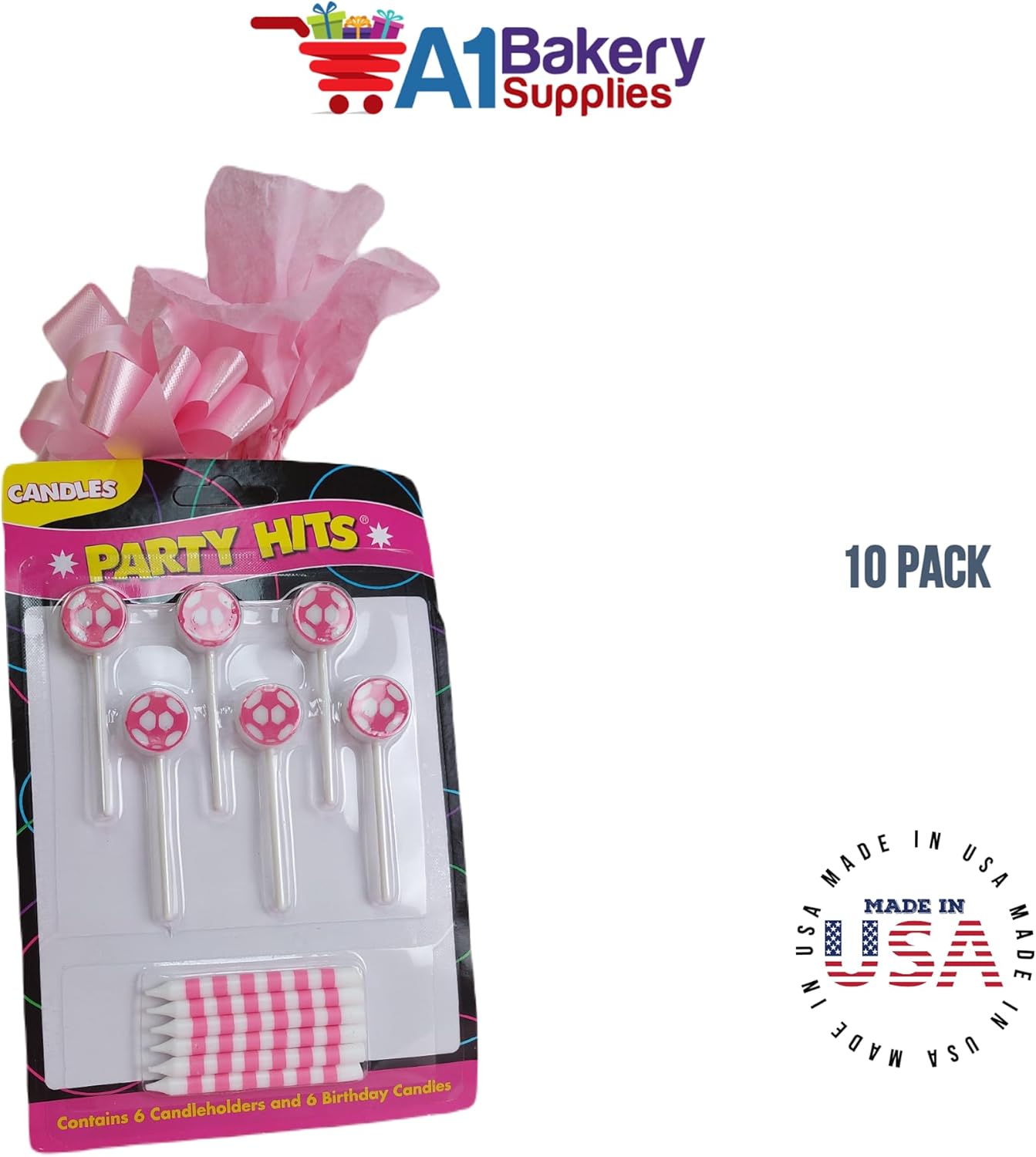 A1BakerySupplies – Decoración para tartas de fútbol (velas de balón de fútbol rosa)