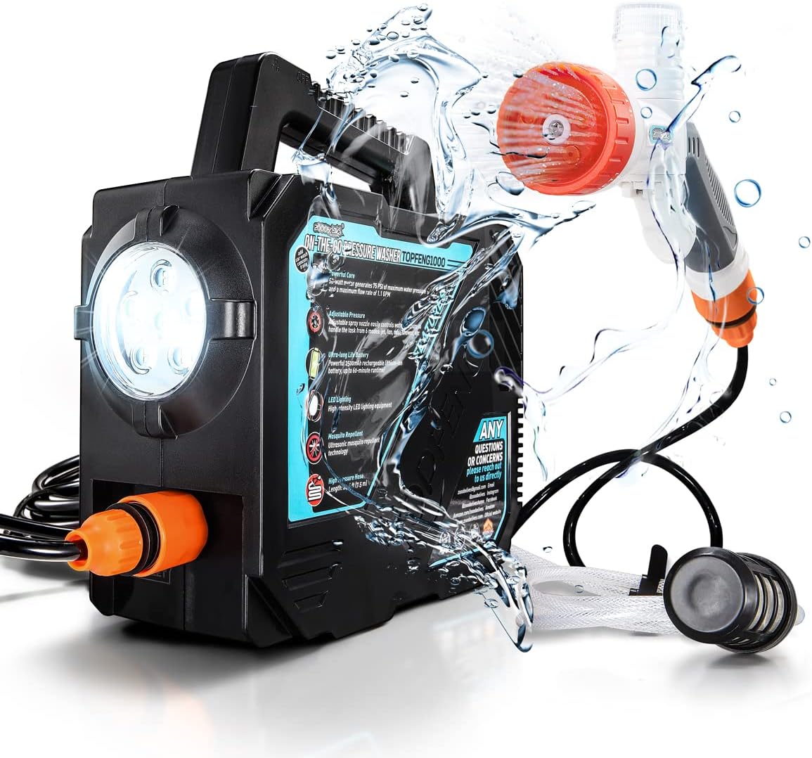 ZOOOBELIVES High Pressure Camping Shower with 50W75psi Pump, Outdoor Camp Shower with Multi-use Sprayer and LED Light for Campsite Bathing Beach