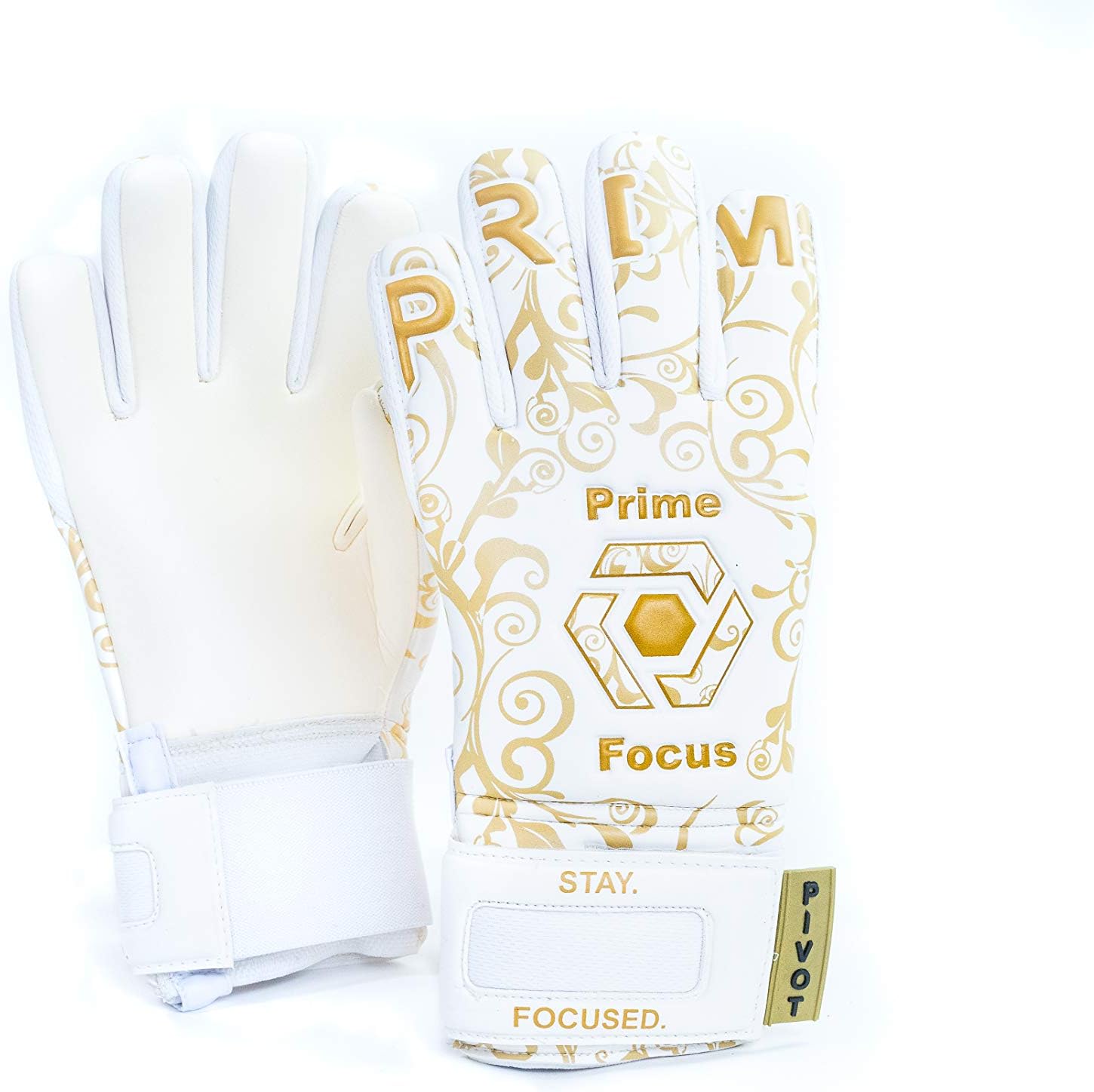 Prime Focus Goalkeeping Pivot Gold – Guantes de portero para jóvenes y fútbol para adultos (tallas 6-10), guantes de portero de calidad profesional,