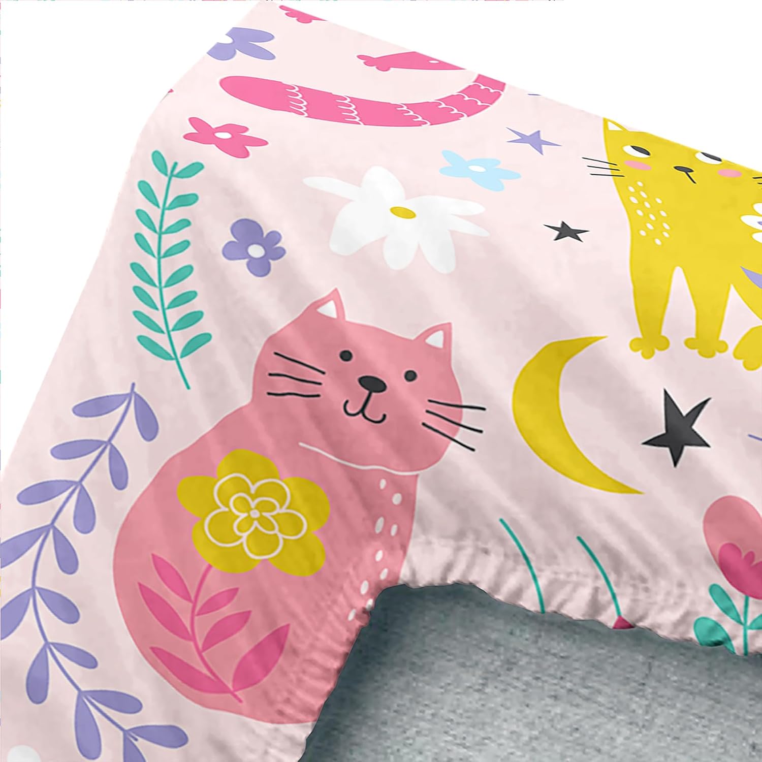 QOOMO Juego de sábanas con diseño floral de gatos kawaii, con bolsillo profundo de 16 pulgadas de profundidad para niños, niñas, niños y