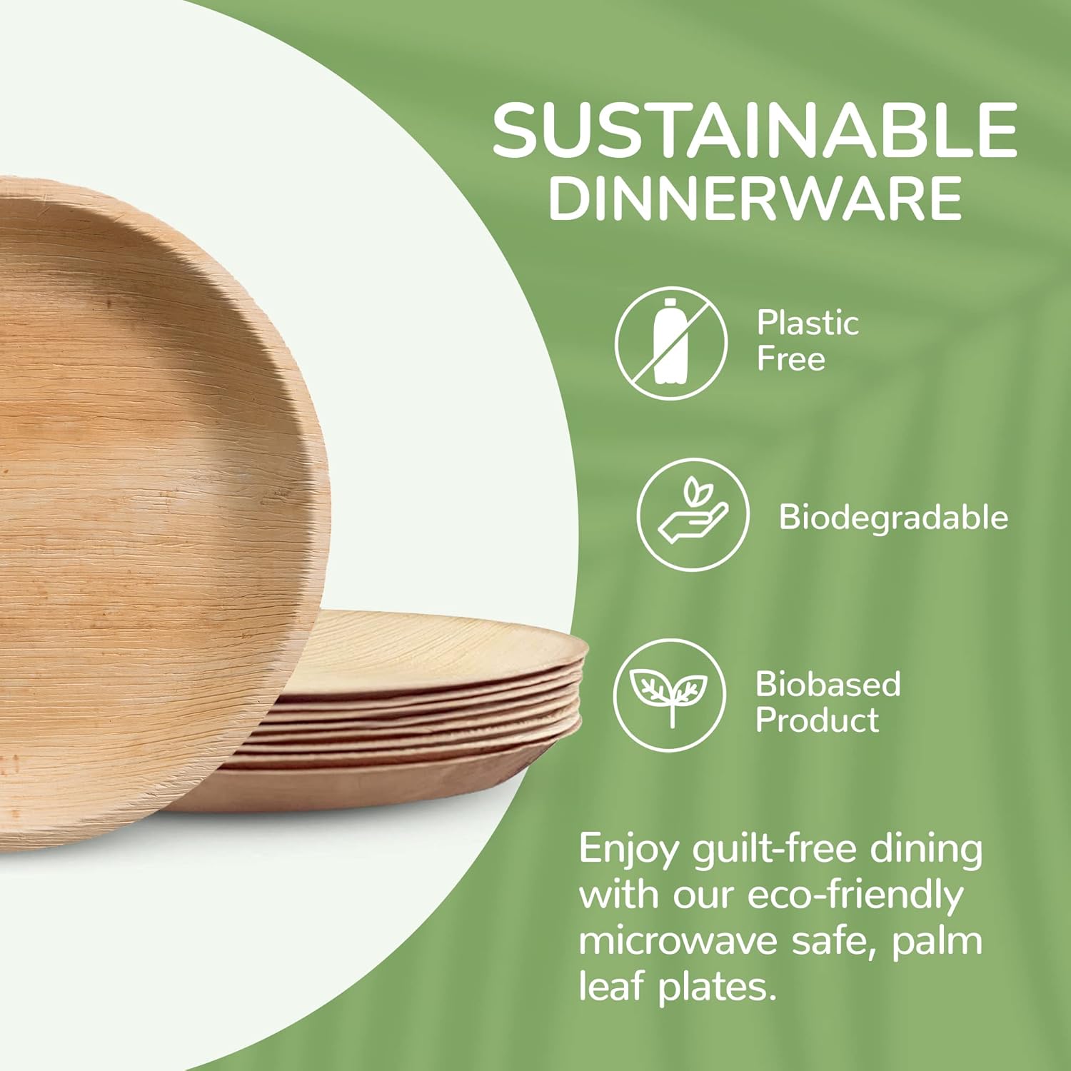 TCC – Platos llanos grandes de hoja de palma de 10 pulgadas, 50 piezas, 1 pulgada de profundidad, redondos, estilo bambú y madera, biodegradables,