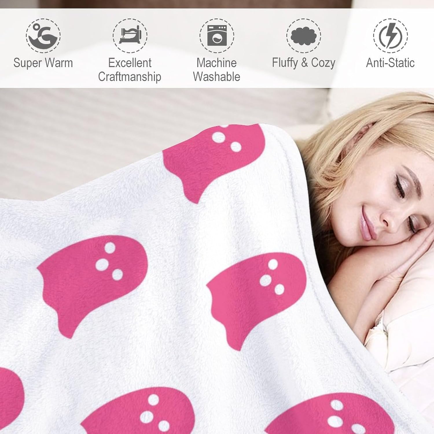 Manta de franela con fantasma rosa viral de Halloween 2023, reversible, súper suave para todas las estaciones, manta de felpa kawaii linda manta