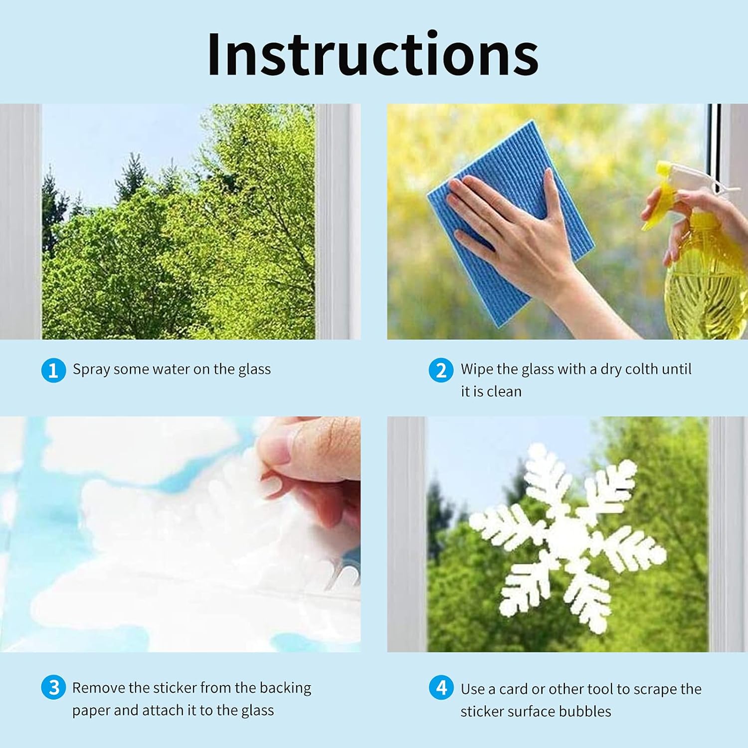 JMANNI Calcomanías navideñas para ventana, 8 hojas, calcomanías para ventana, copos de nieve, cuadros de ventana para puertas, escaparates, frentes