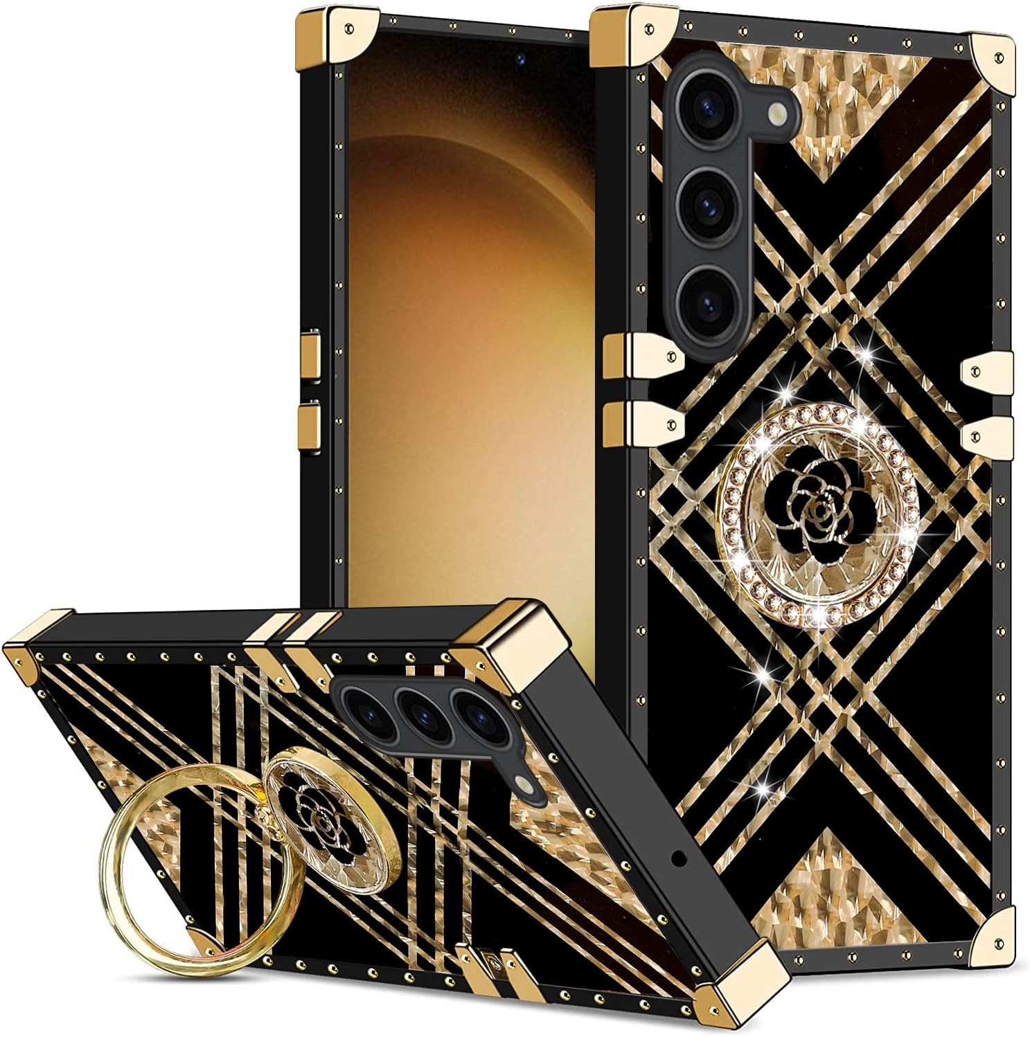 KuDiNi Funda para S23 Plus, Galaxy S23 Plus para mujer, funda cuadrada a prueba de golpes, TPU retro, elegante, clásico, borde de lujo, protección