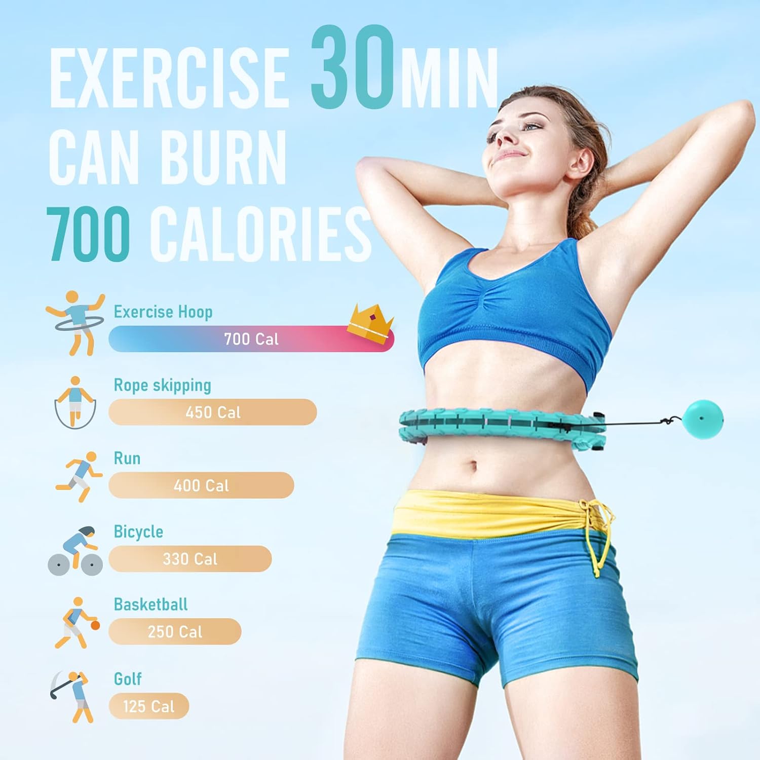 Aro de hula circular inteligente con peso para pérdida de peso de adultos, aro infinito de fitness, ajuste de aro de 4 libras, cintura de 60