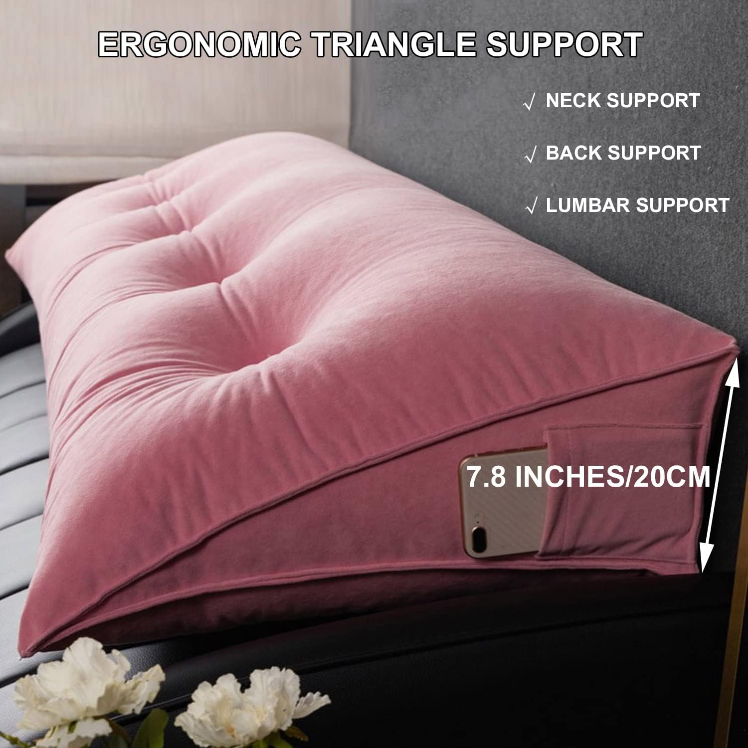ZZYK Almohada triangular para cabecero, cojín triangular de color sólido, almohada de descanso en cama, almohada extraíble con soporte de cuña